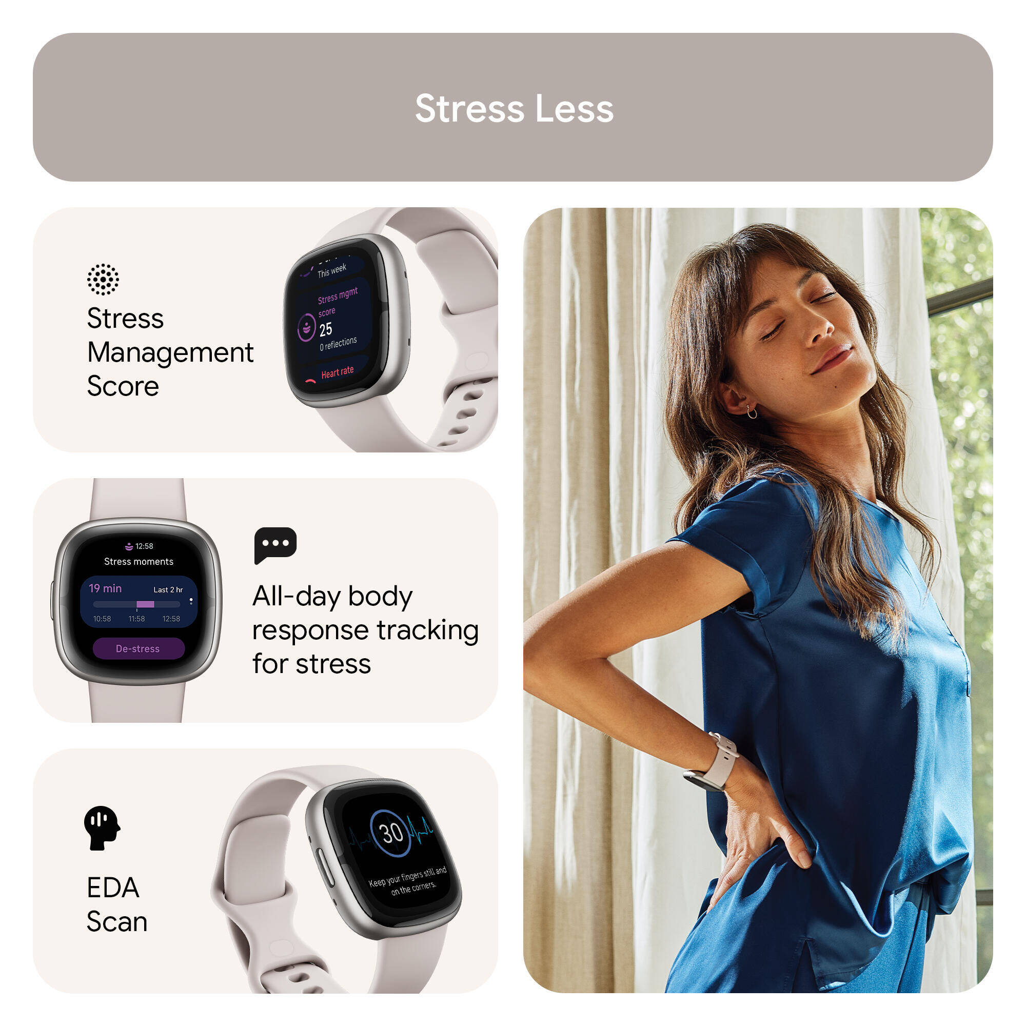 Fitbit Sense 2 Health & Fitness Watch (Lunar White / Platinum Aluminium) -  4