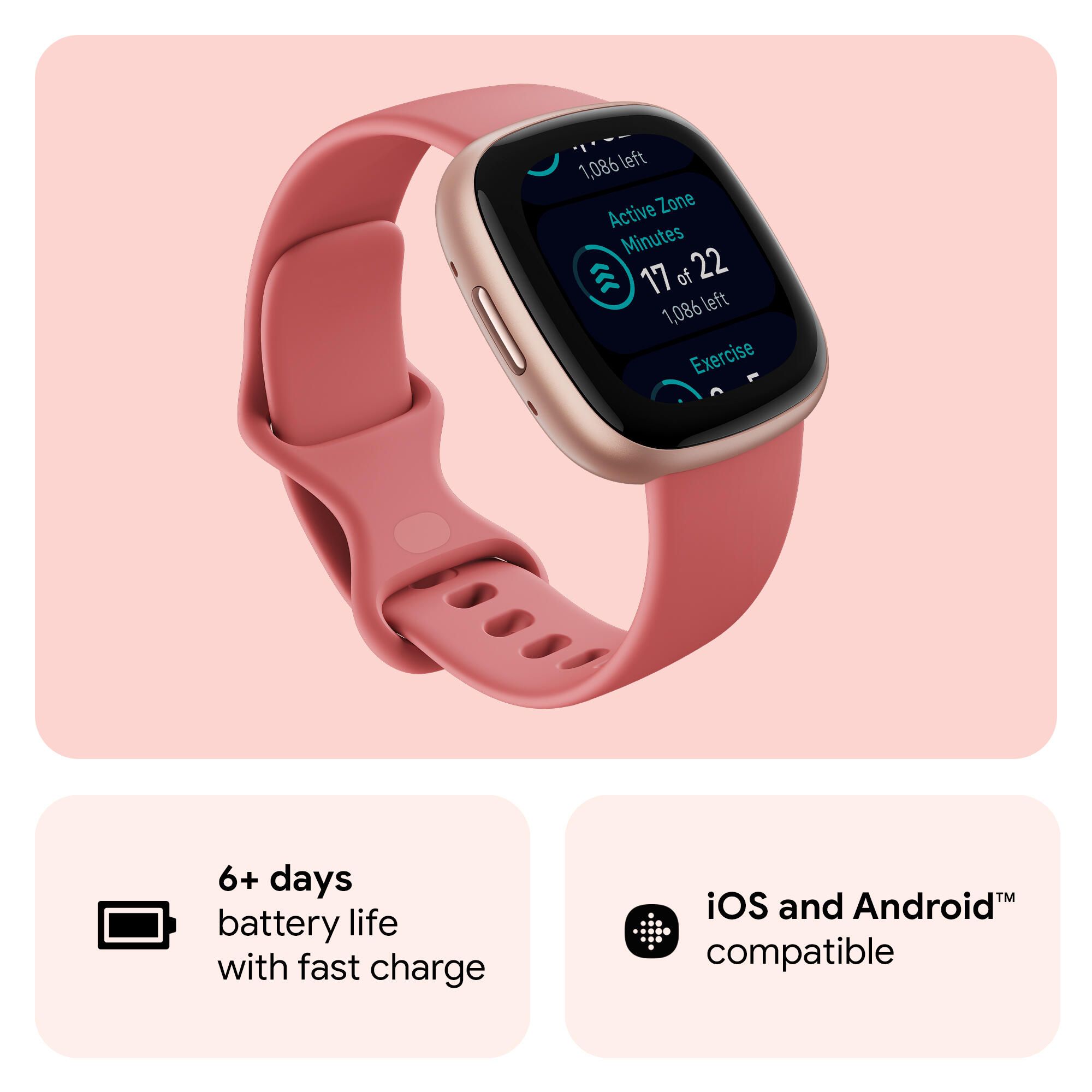 Fitbit Versa 4 Fitness Watch (Pink Sand / Copper Rose Aluminium)