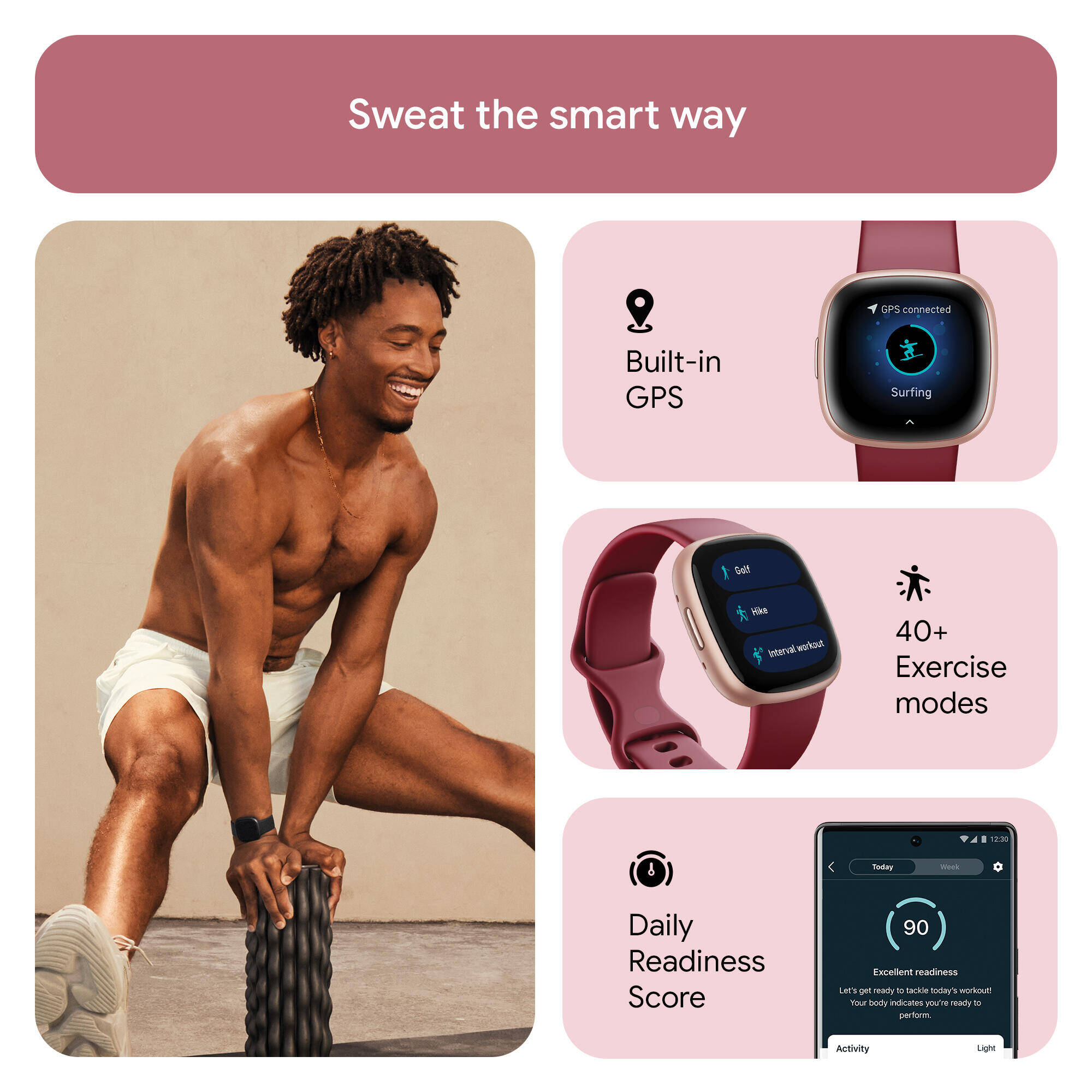 Fitbit Versa 4 Fitness Watch (Beet Juice / Copper Rose Aluminium) -  3