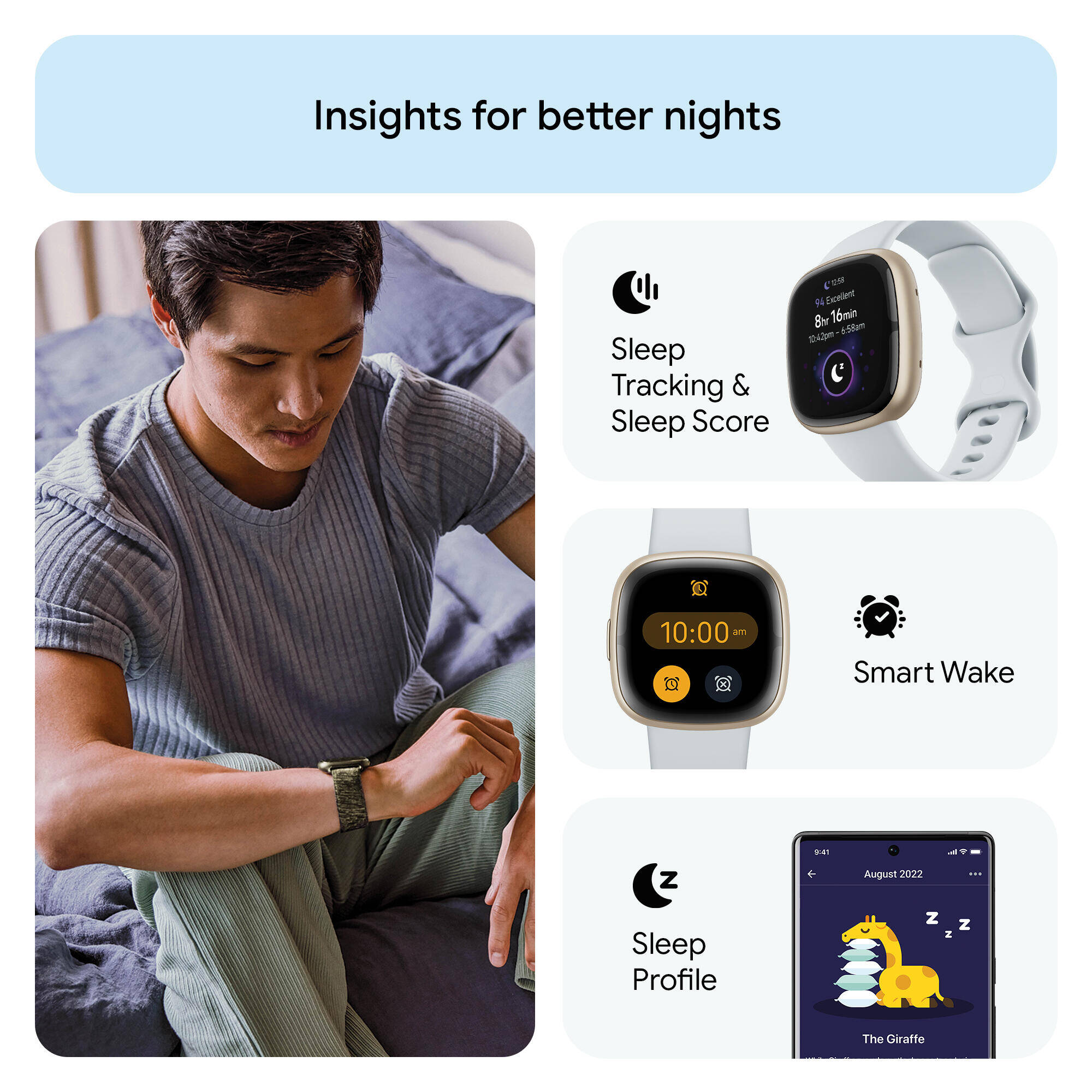 Fitbit Sense 2 Health & Fitness Watch (Blue Mist / Soft Gold Aluminium) -  3