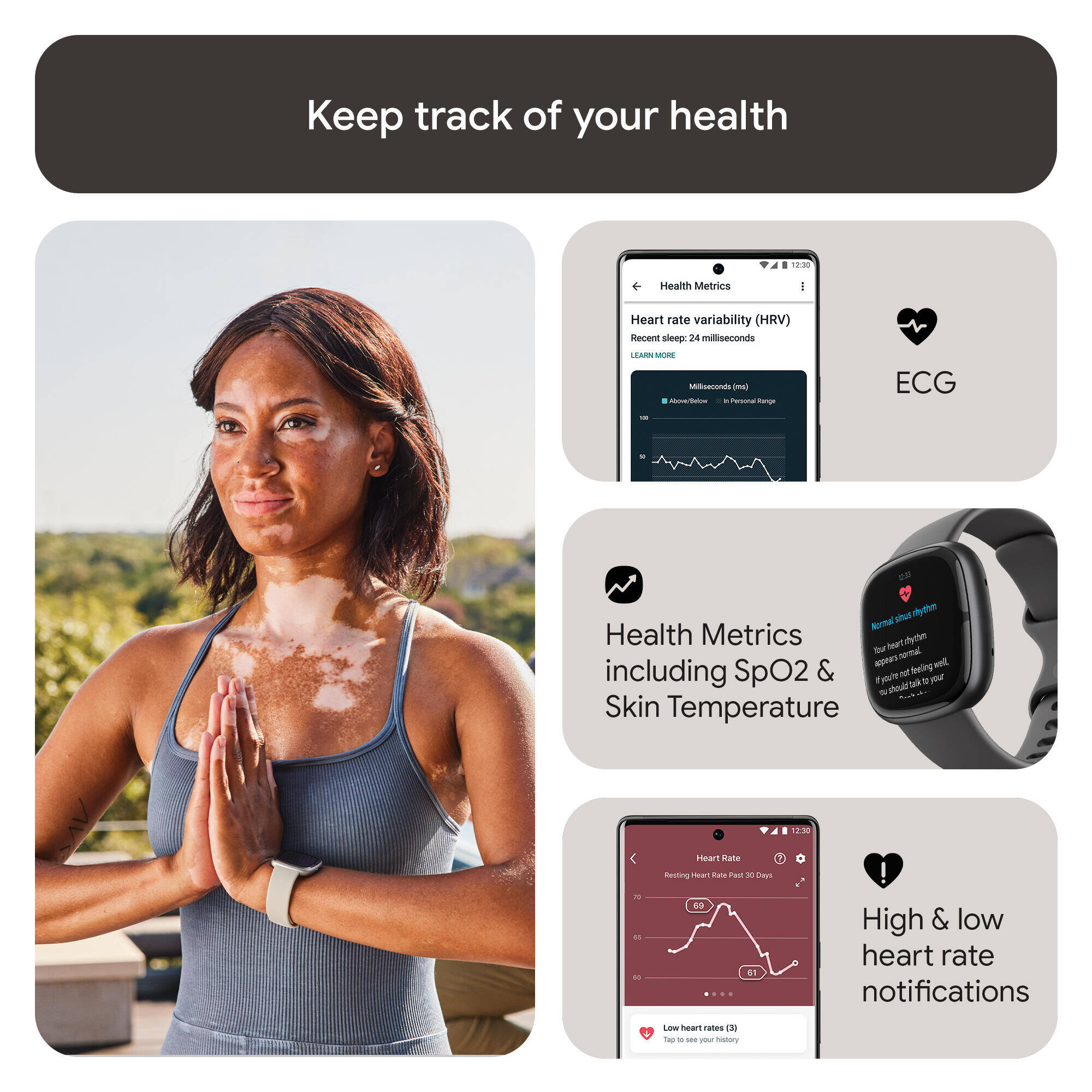 Fitbit Sense 2 Health & Fitness Watch (Shadow Grey / Graphite Aluminium) -  5