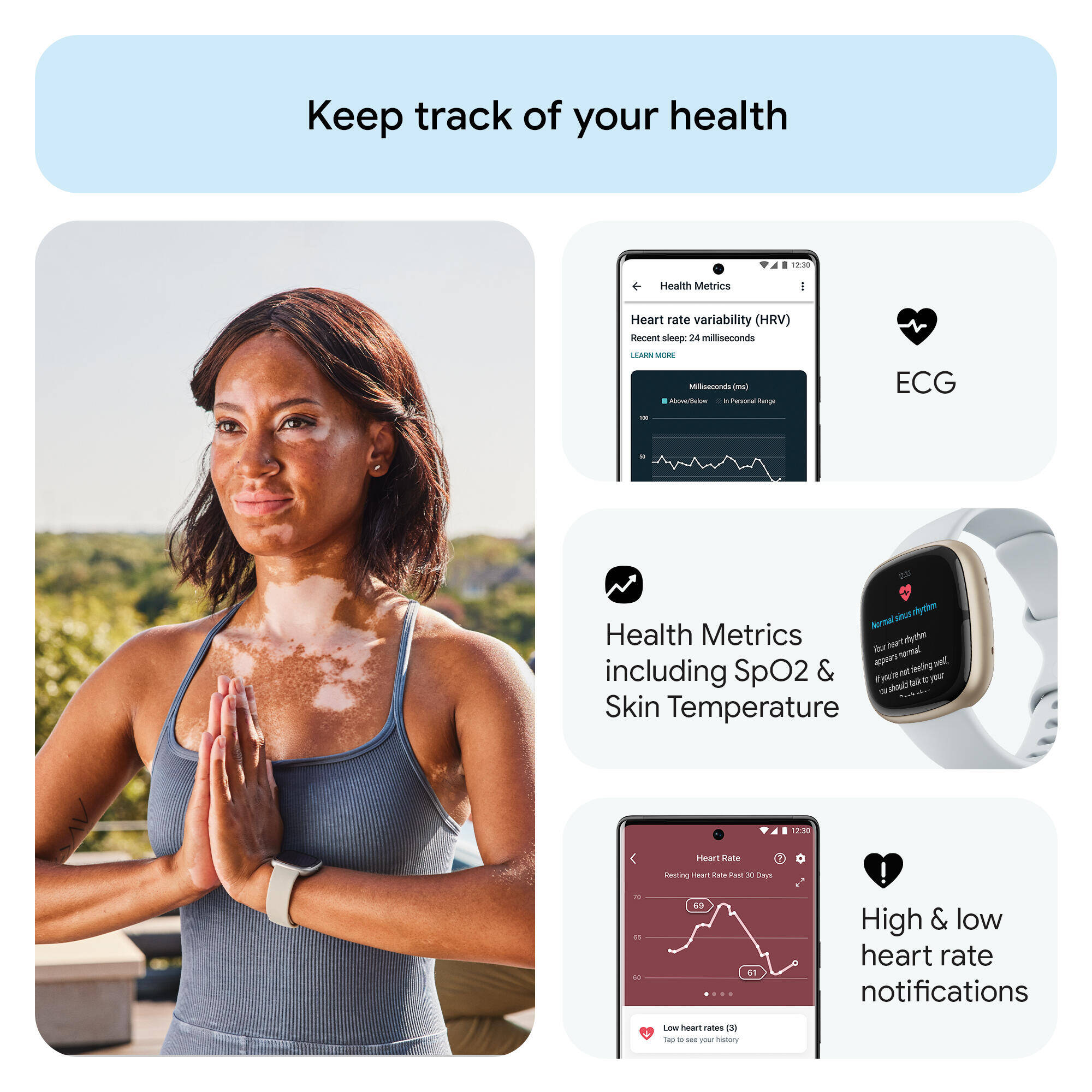Fitbit Sense 2 Health & Fitness Watch (Blue Mist / Soft Gold Aluminium) -  5