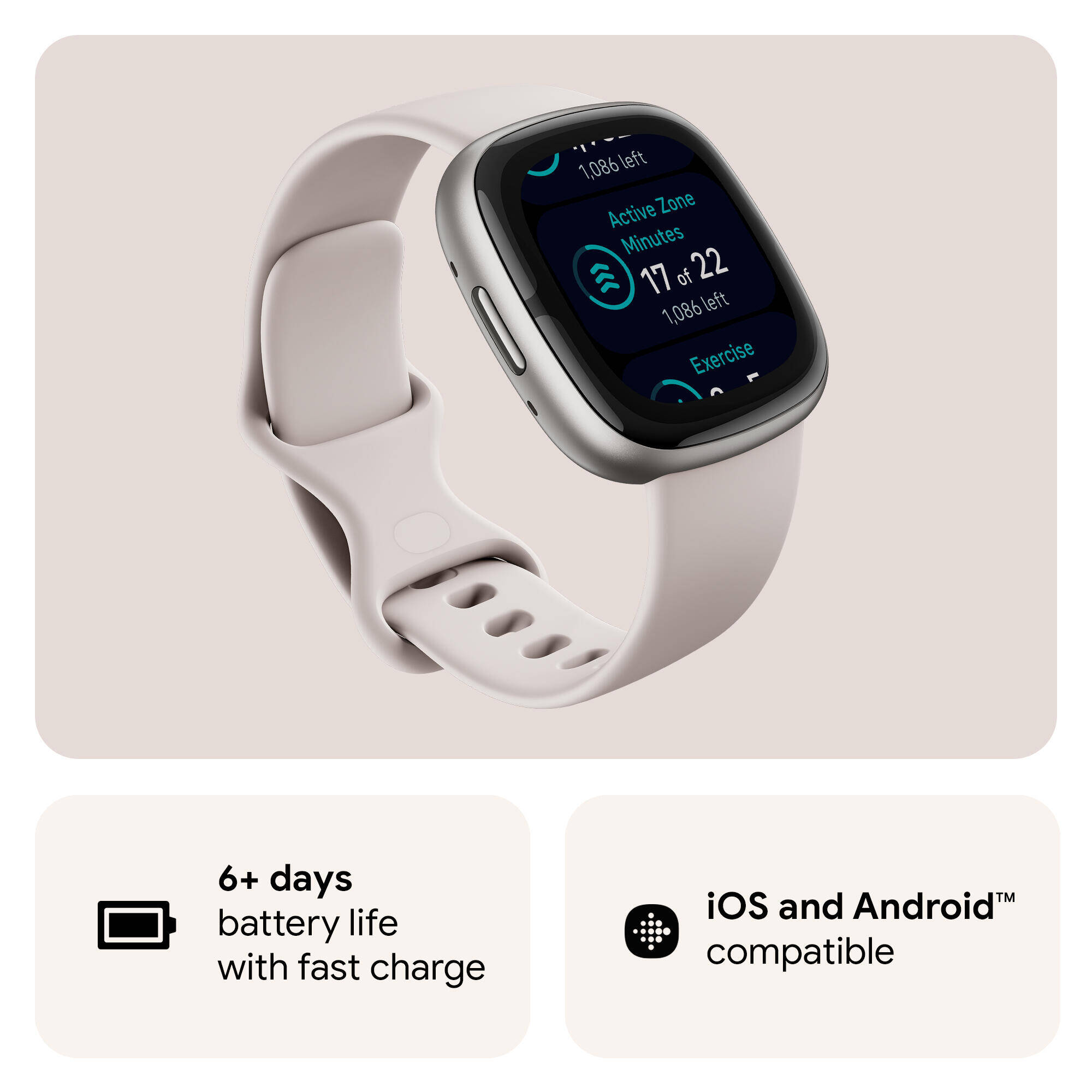 Fitbit Sense 2 Health & Fitness Watch (Lunar White / Platinum Aluminium) -  2