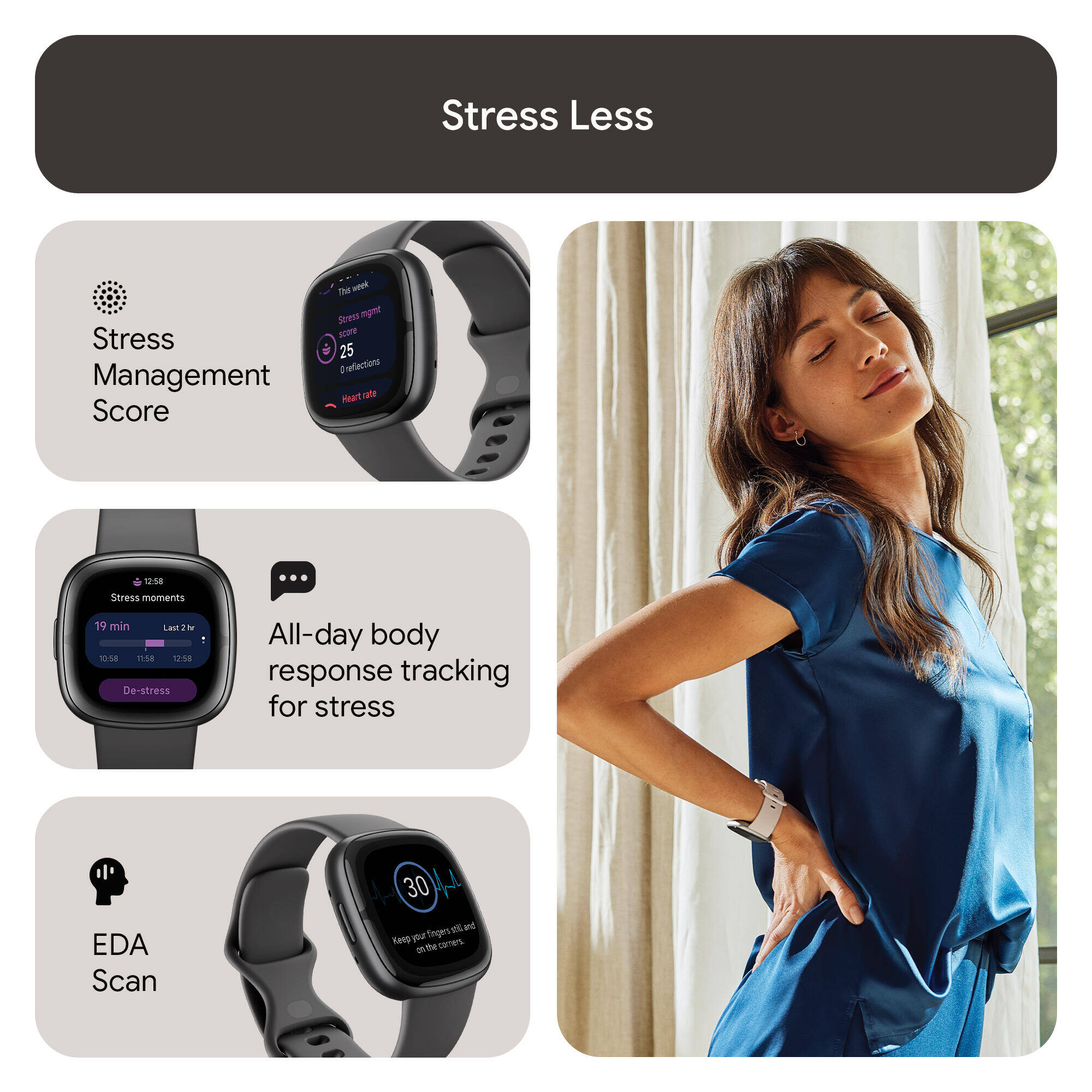 Fitbit Sense 2 Health & Fitness Watch (Shadow Grey / Graphite Aluminium) -  4
