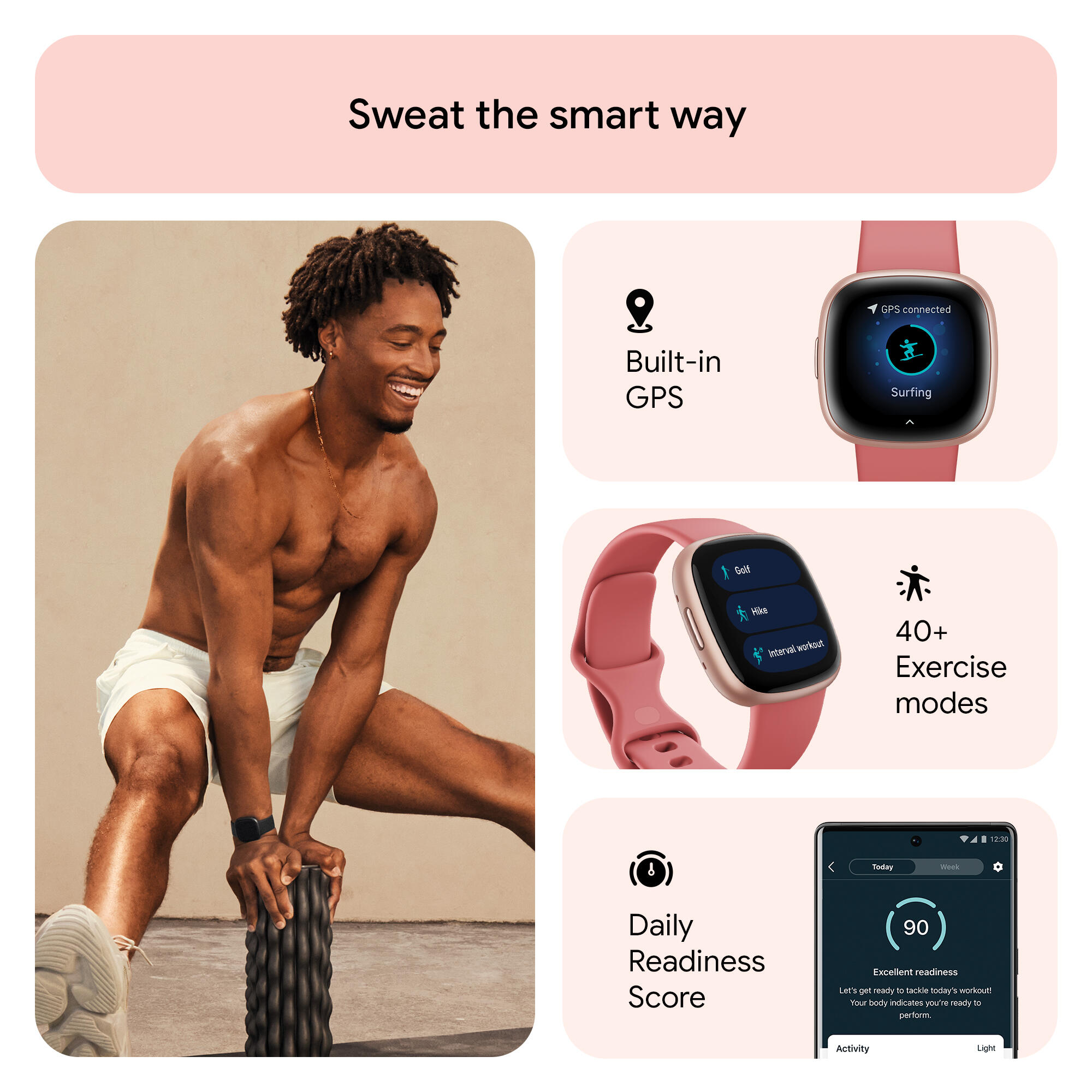 Fitbit Versa 4 Fitness Watch (Pink Sand / Copper Rose Aluminium)