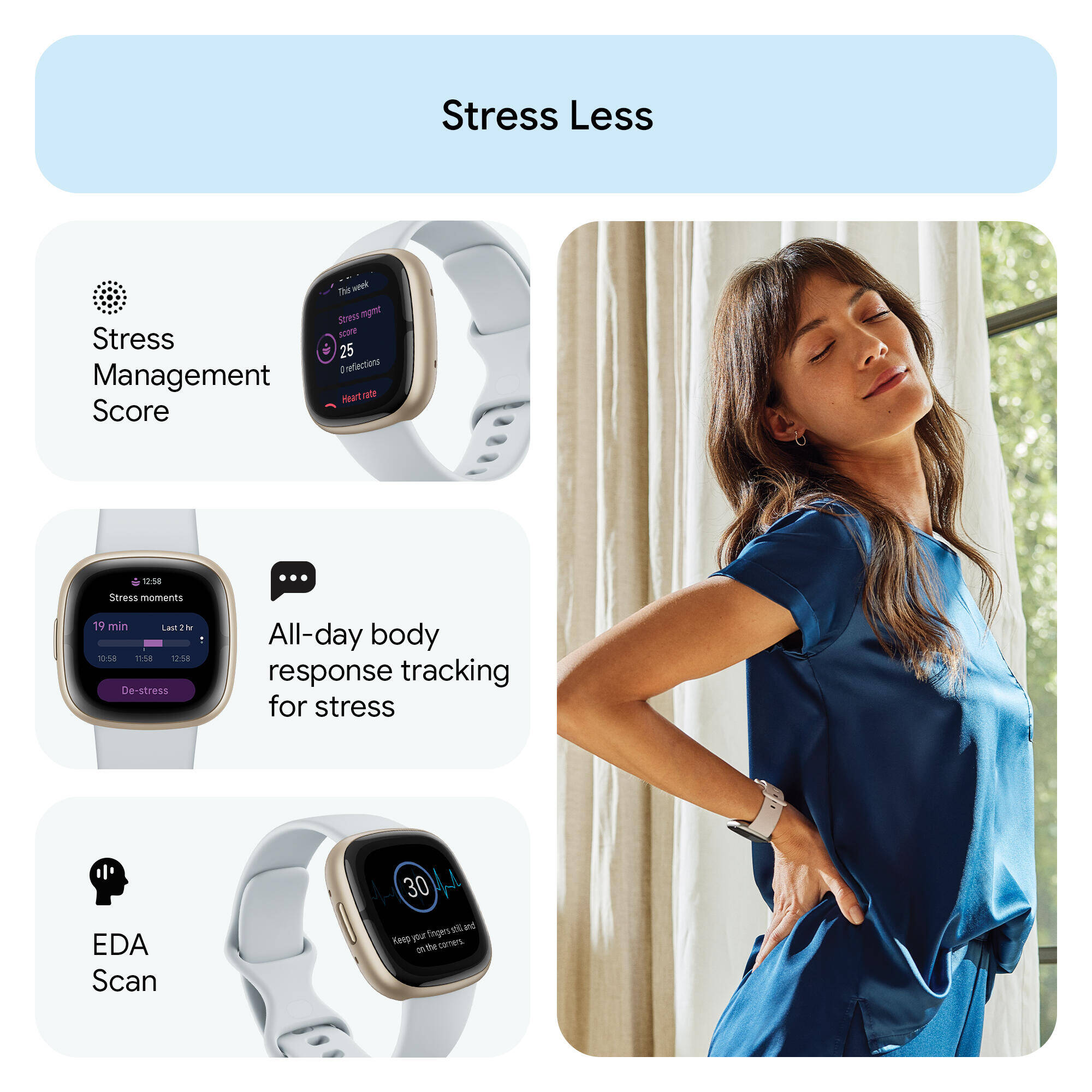 Fitbit Sense 2 Health & Fitness Watch (Blue Mist / Soft Gold Aluminium) -  4