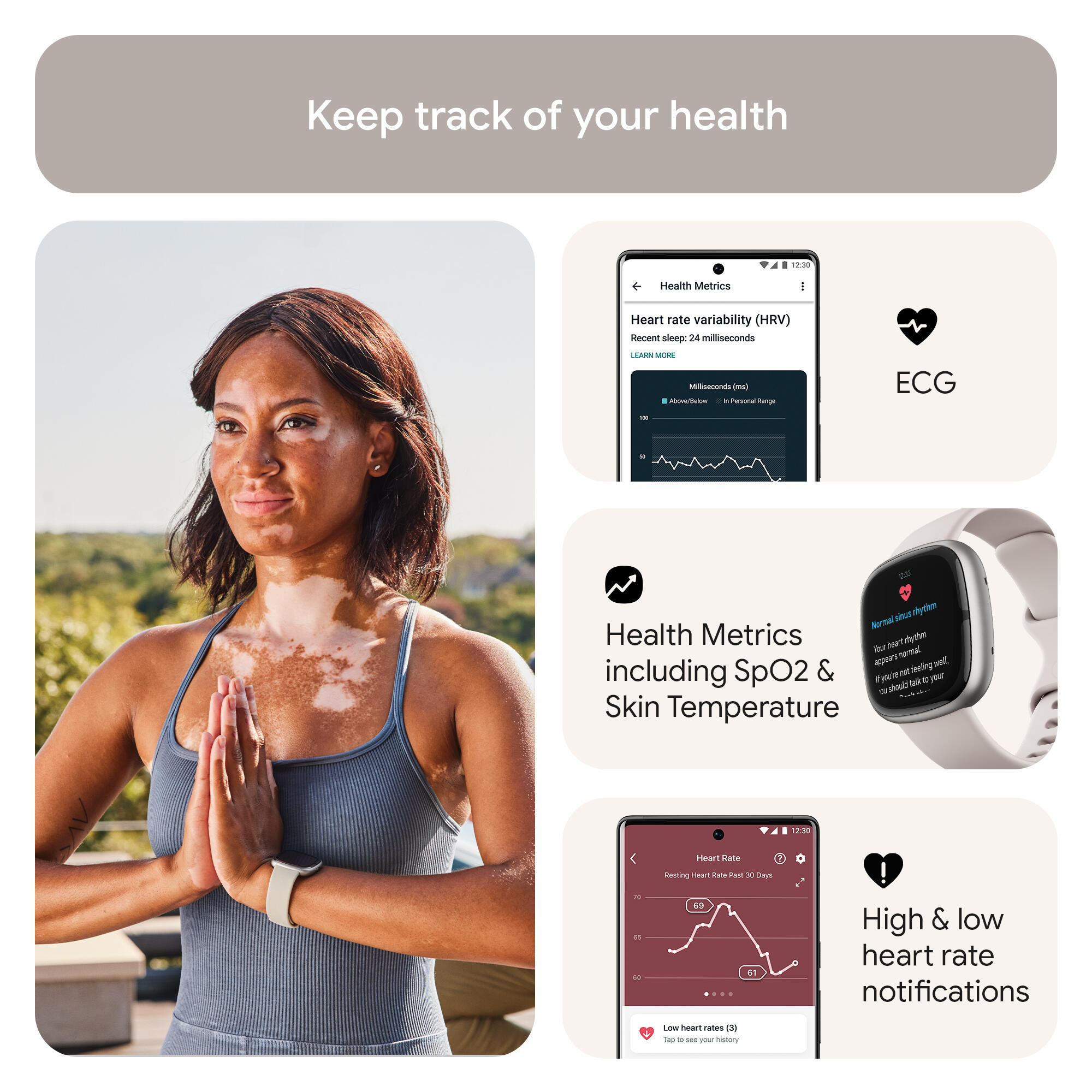 Fitbit Sense 2 Health & Fitness Watch (Lunar White / Platinum Aluminium)