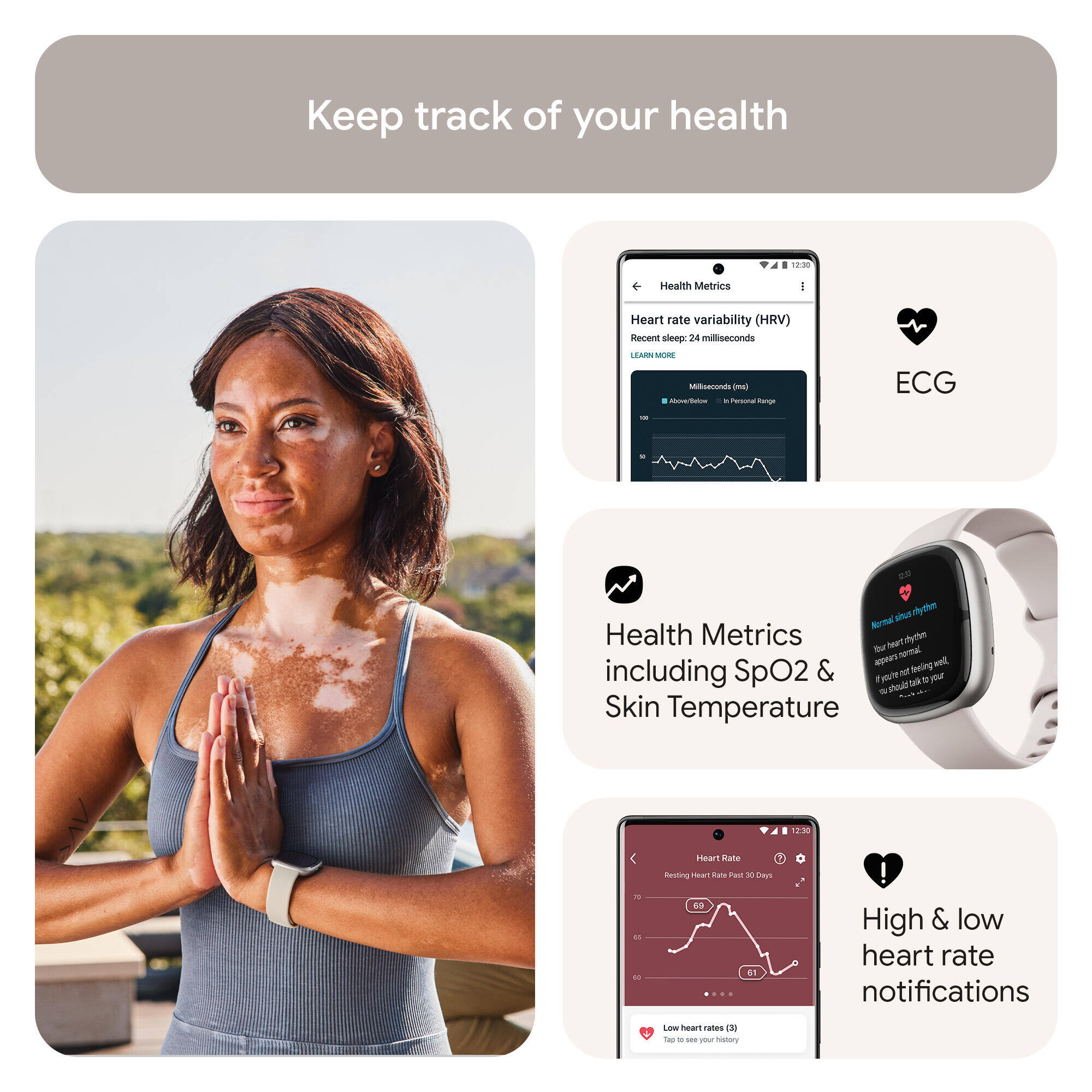 Fitbit Sense 2 Health & Fitness Watch (Lunar White / Platinum Aluminium) -  5
