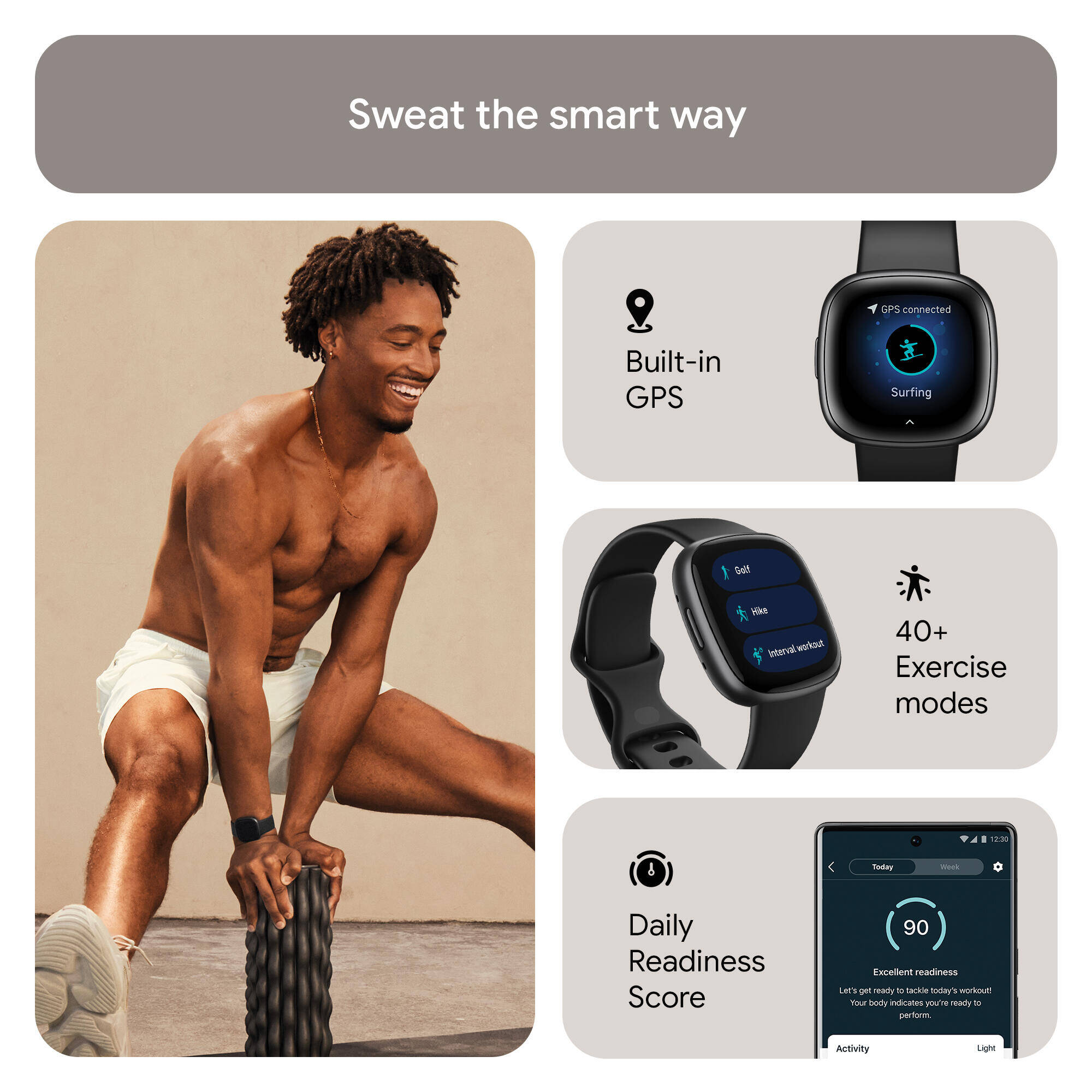 Fitbit Versa 4 Fitness Watch (Black / Graphite Aluminium) -  3