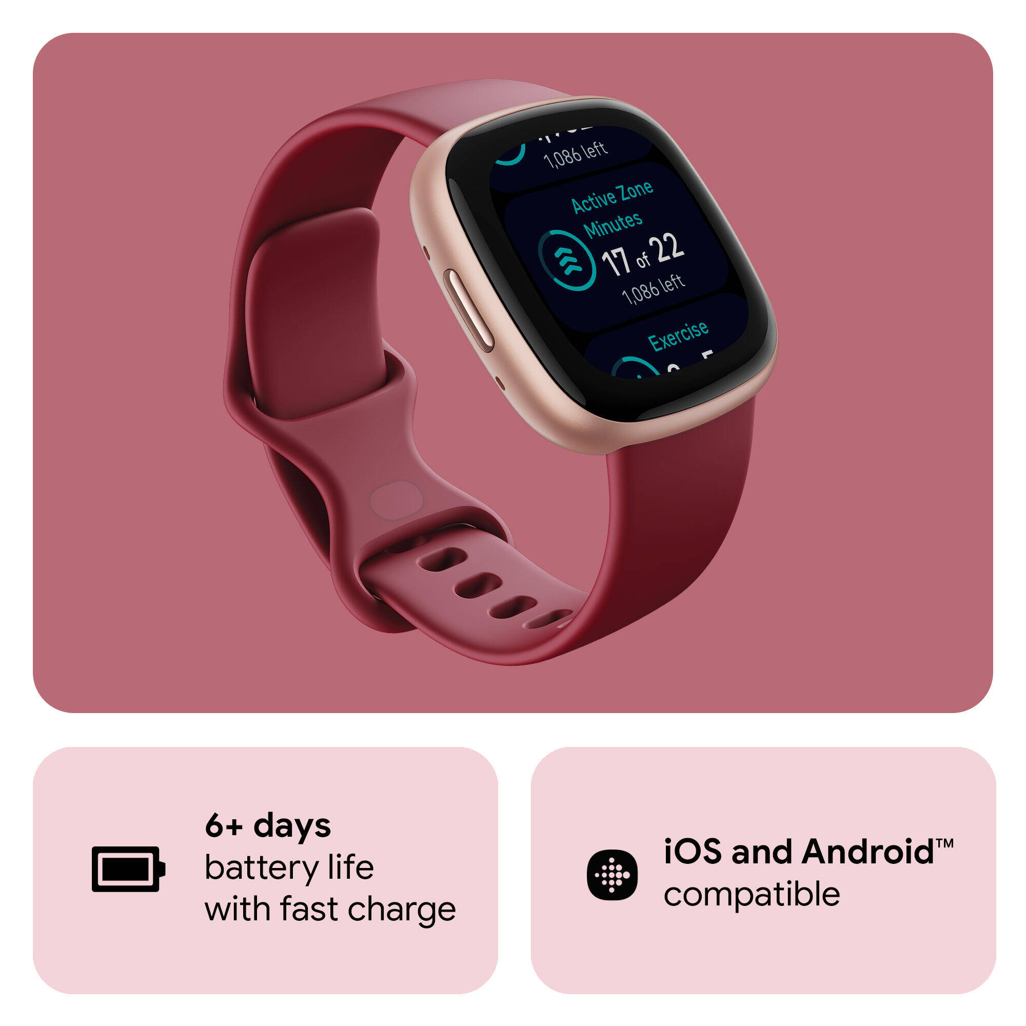 Fitbit Versa 4 Fitness Watch (Beet Juice / Copper Rose Aluminium) -  2