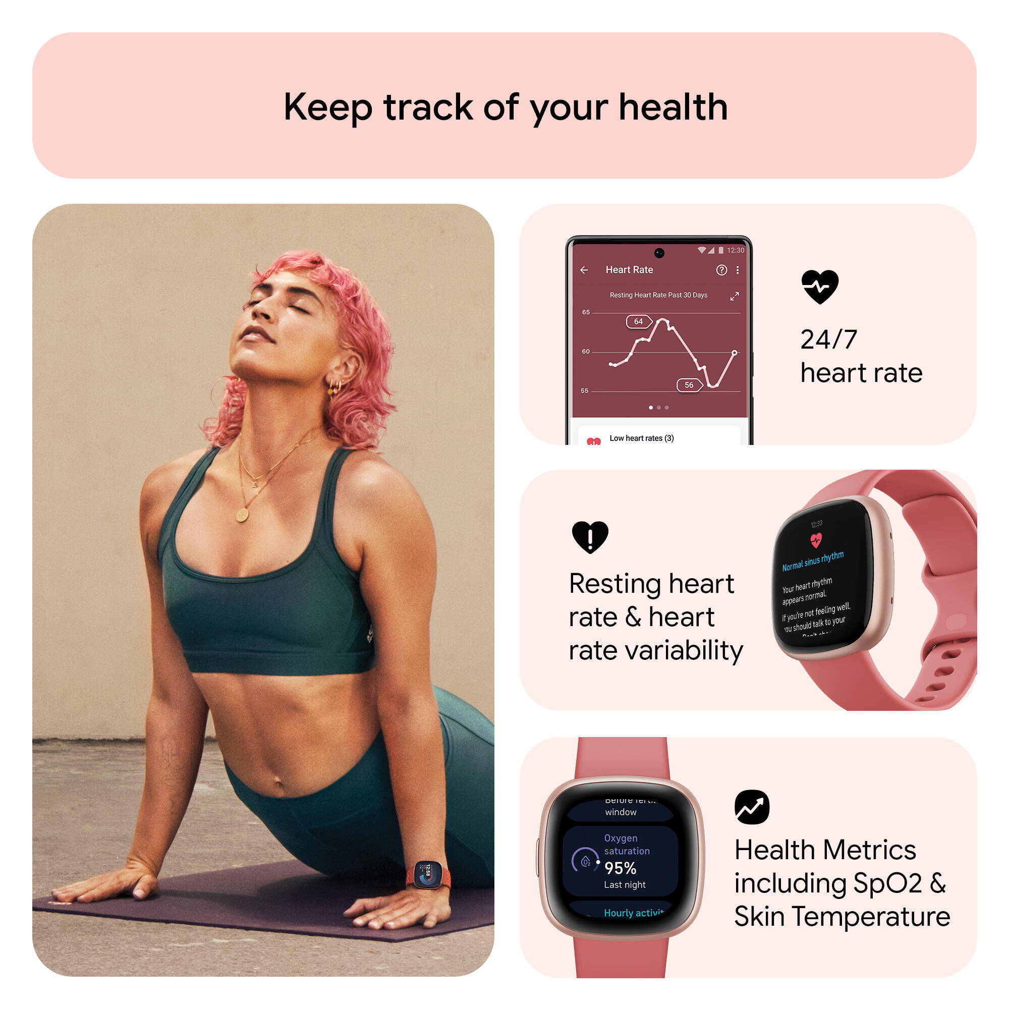 Fitbit Versa 4 Fitness Watch (Pink Sand / Copper Rose Aluminium)
