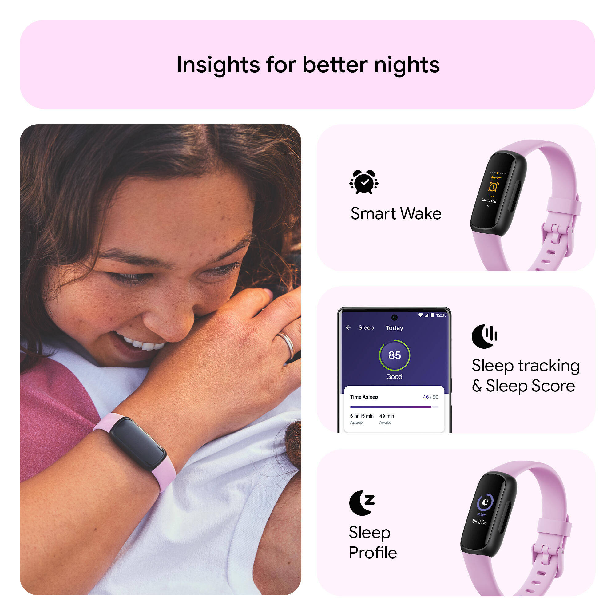 Fitbit Inspire 3 Health & Fitness Tracker (Lilac Bliss / Black) -  5