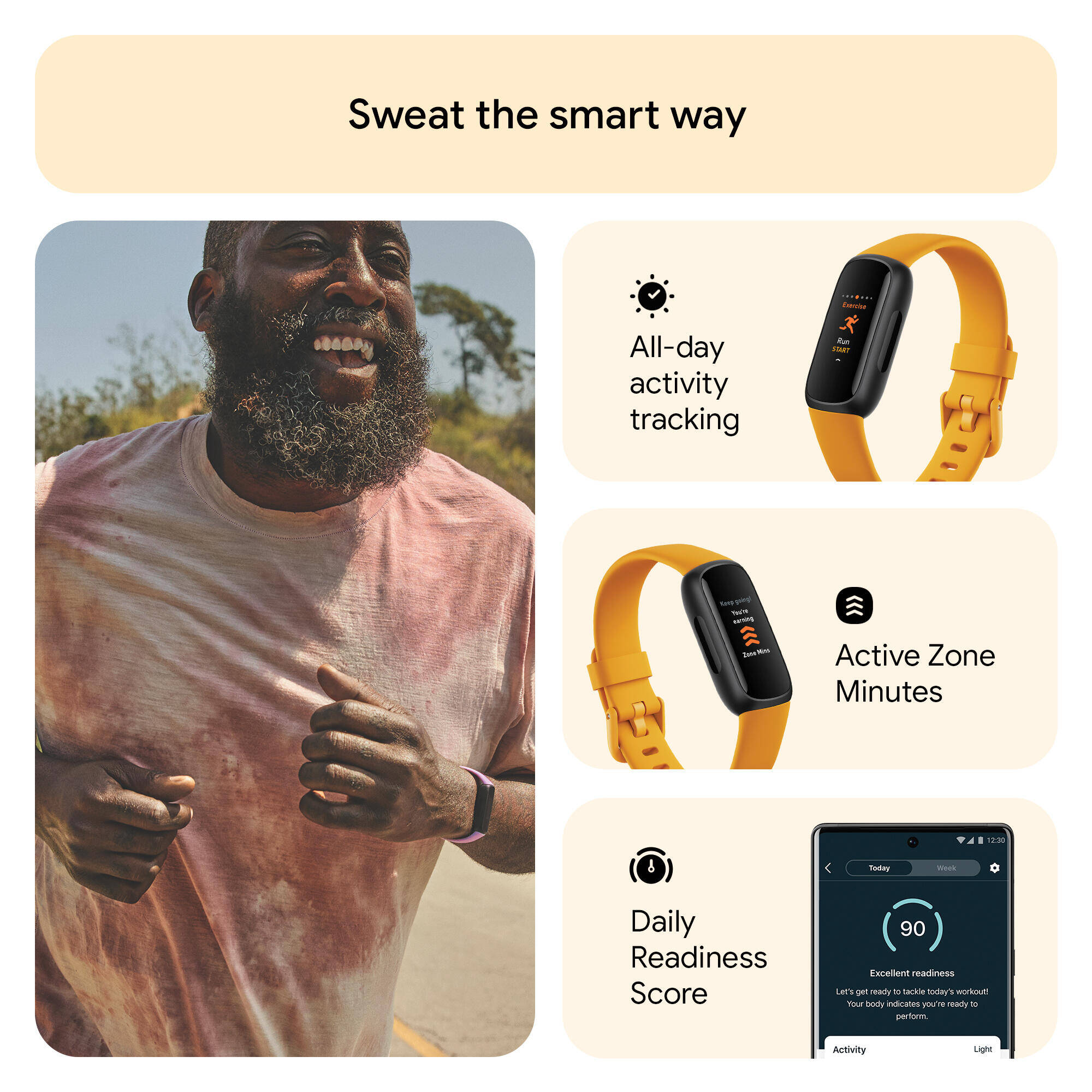 Fitbit Inspire 3 Health & Fitness Tracker (Morning Glow / Black) -  3