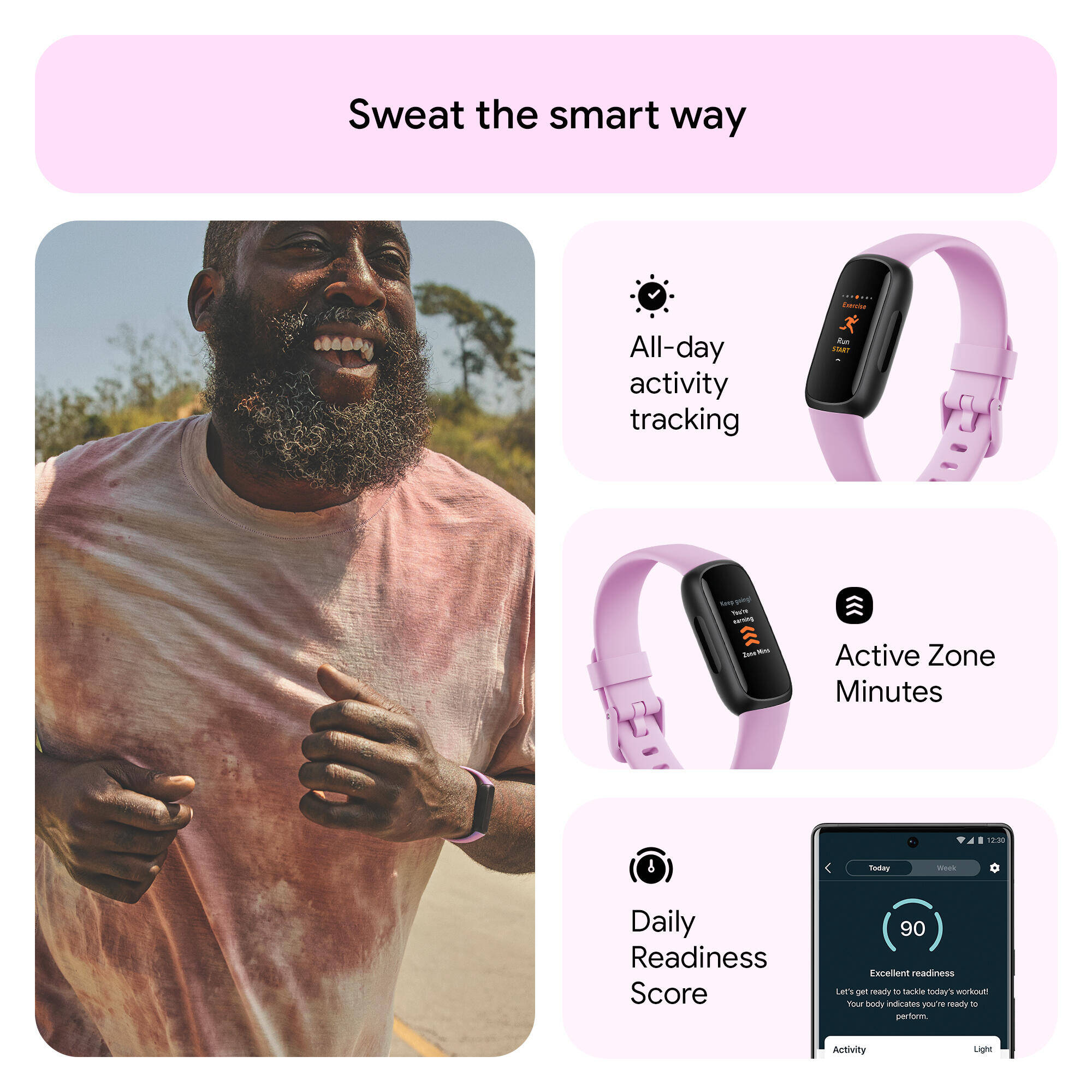 Fitbit Inspire 3 Health & Fitness Tracker (Lilac Bliss / Black) -  3
