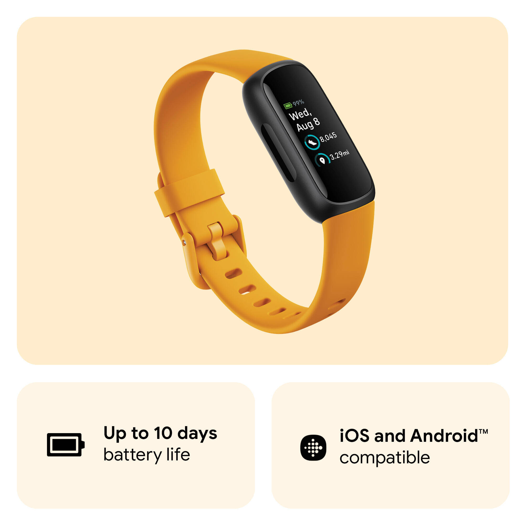Fitbit Inspire 3 Health & Fitness Tracker (Morning Glow / Black) -  2