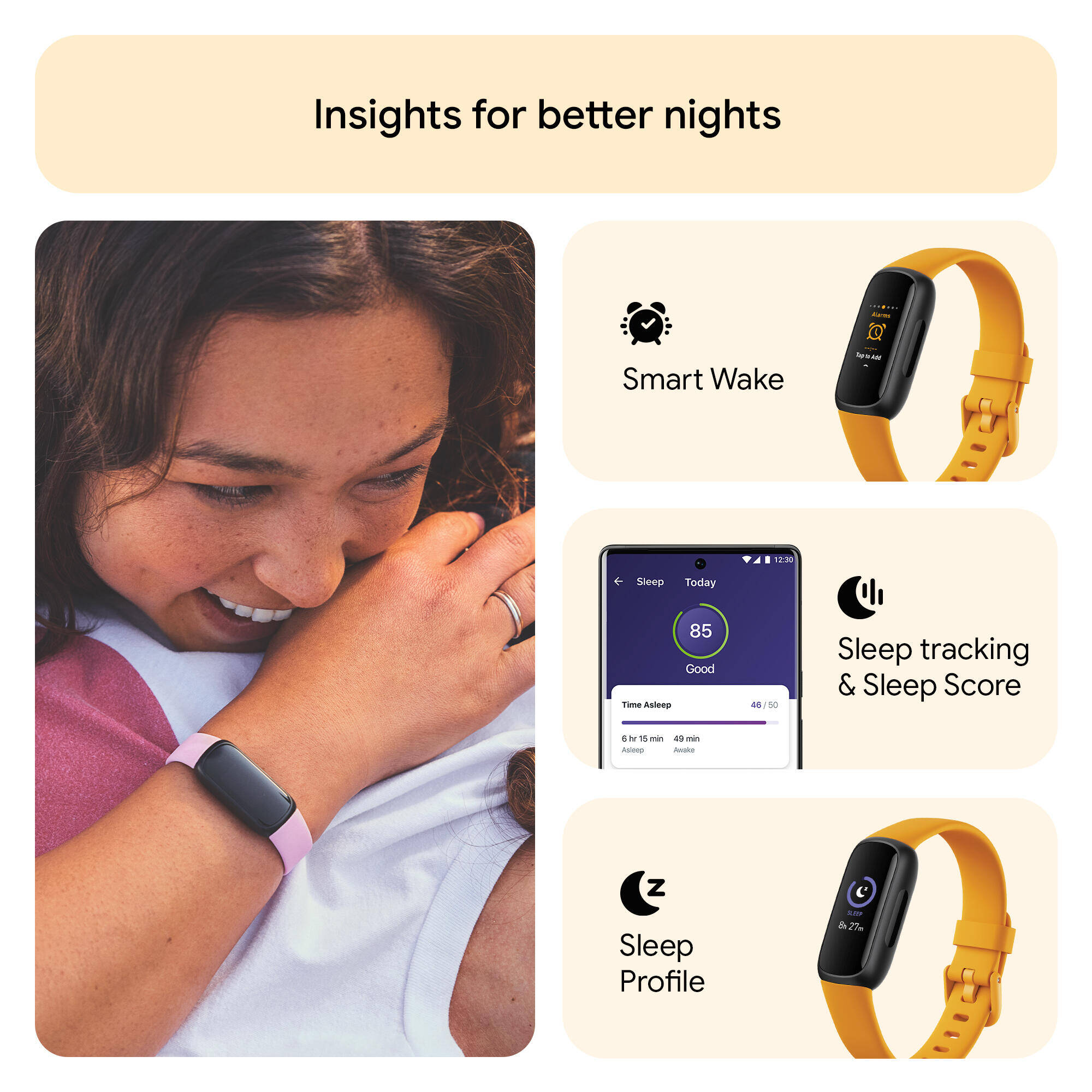 Fitbit Inspire 3 Health & Fitness Tracker (Morning Glow / Black) -  5