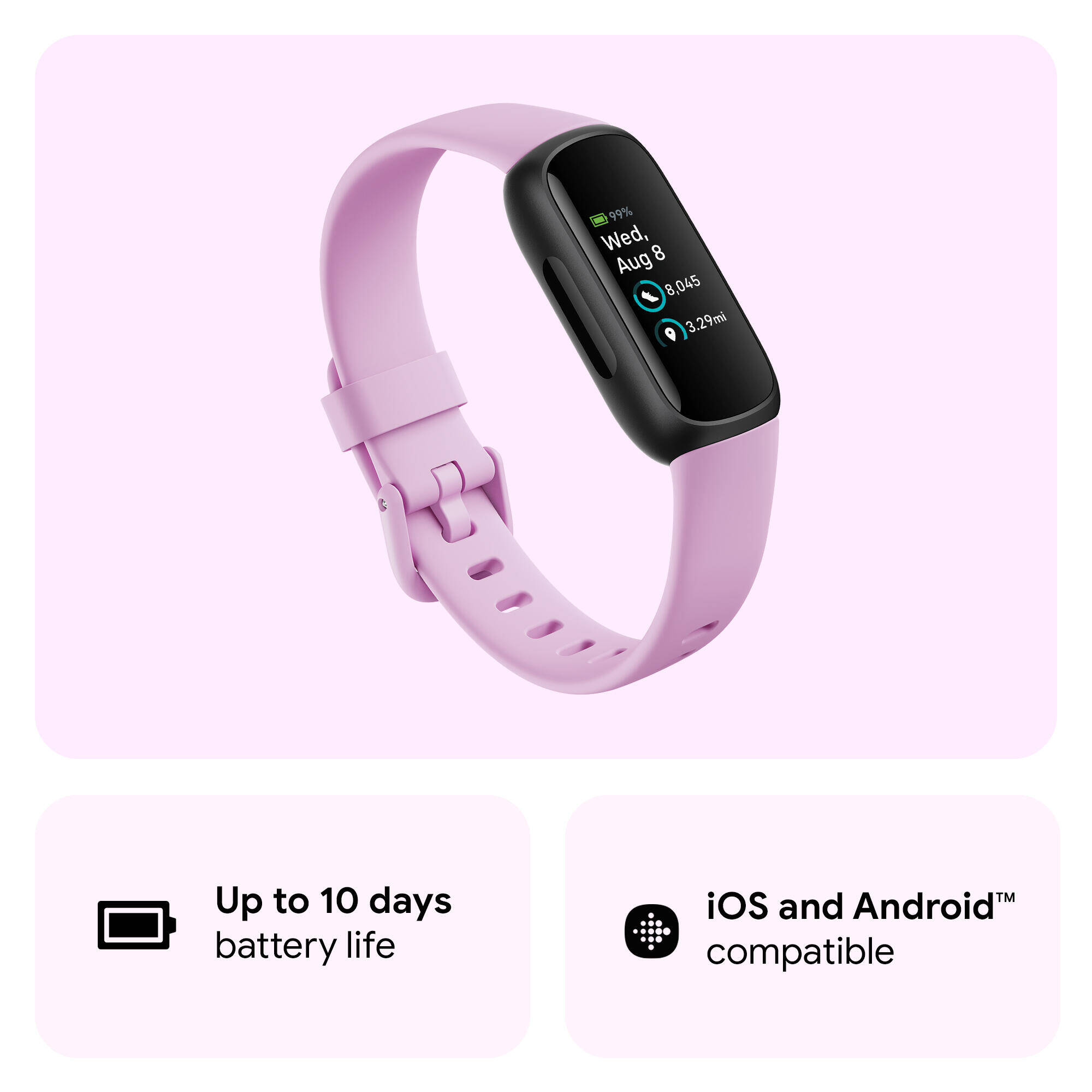Fitbit Inspire 3 Health & Fitness Tracker (Lilac Bliss / Black) -  2