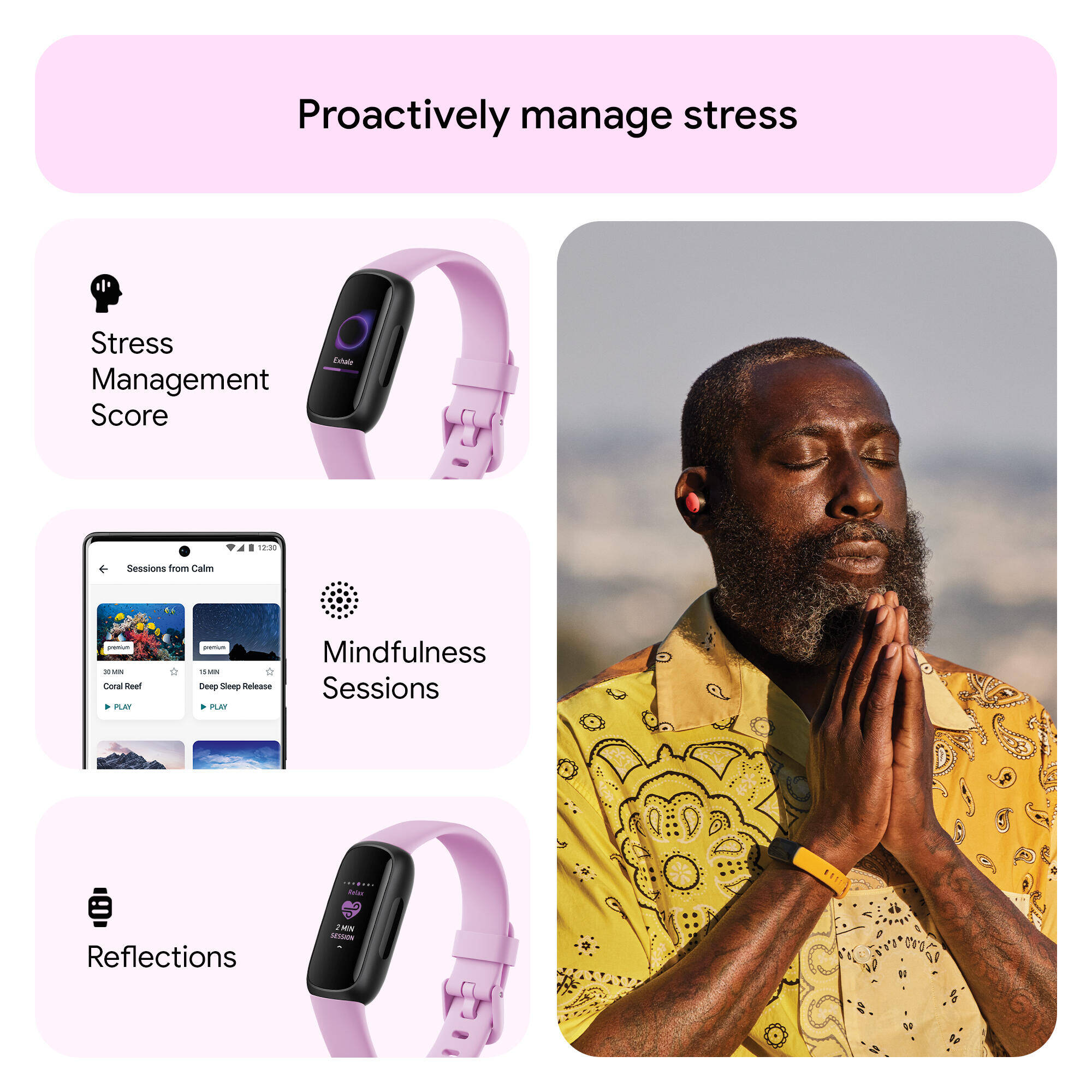 Fitbit Inspire 3 Health & Fitness Tracker (Lilac Bliss / Black) -  4