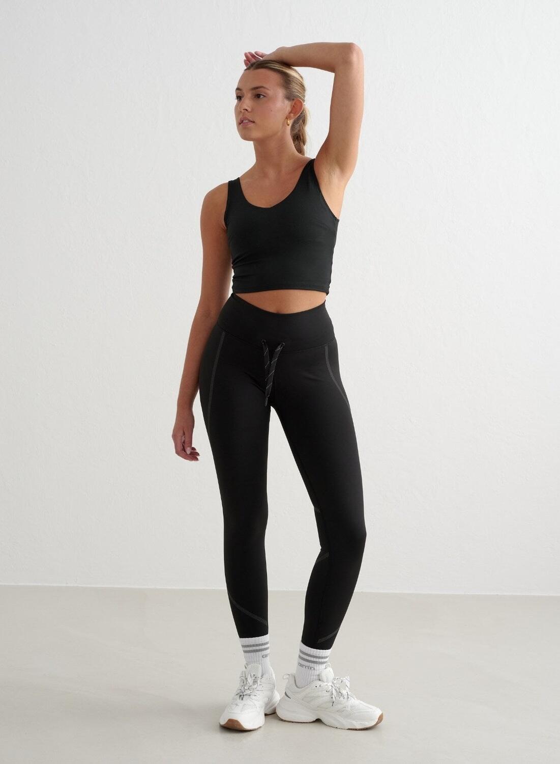 Femme Collant Taille Haute Évacuation Humidité Cordon Réfléchissant Chaud Noir 3/7