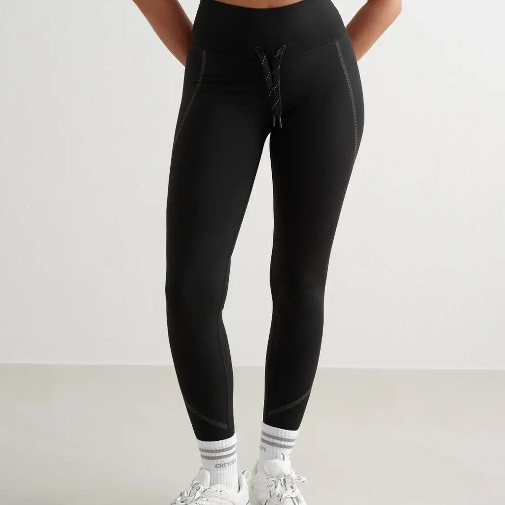 Women's Tights High-Waisted Moisture-Wicking Drawstring Reflective Warming Black