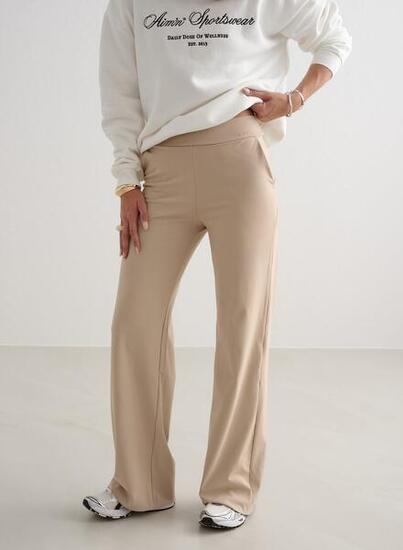 Femme Pantalon à Jambe Large Beige