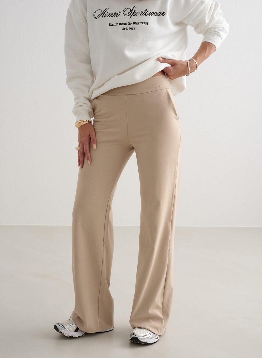 AIM'N Dames Yoga Broek met Wijde Pijpen Beige