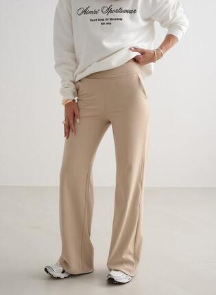 Femme Pantalon à Jambe Large Amandel Blanc
