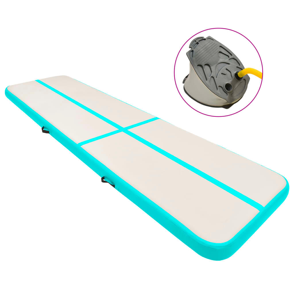 VidaXL Tapis de gymnastique gonflable avec pompe 700x100x20 cm PVC vert-gris 1/7