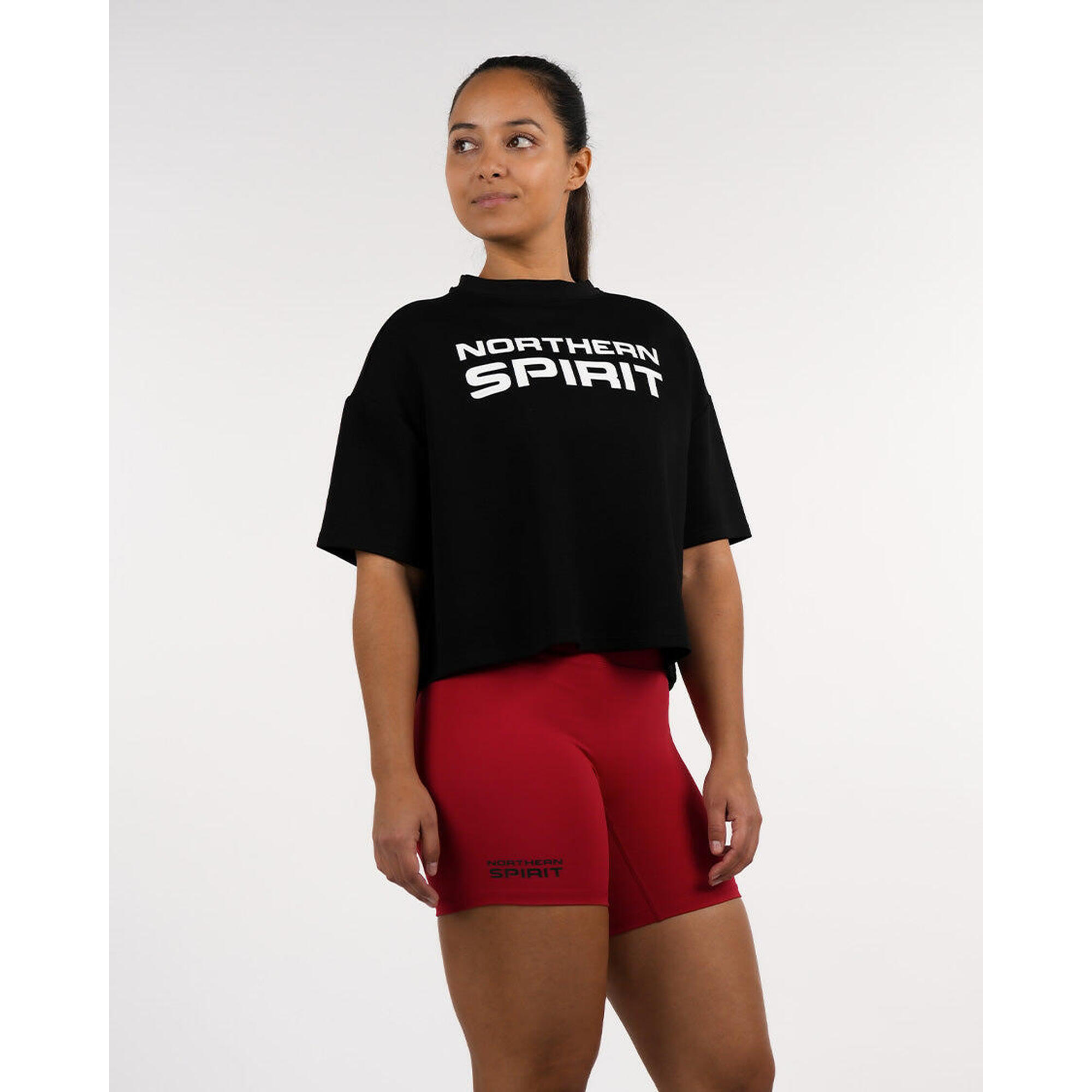 Northern Spirit - Crop Top Oversize Northern Spirit - Noir, Coton - T-shirt Manches Courtes - Noir|rouge - Decathlon