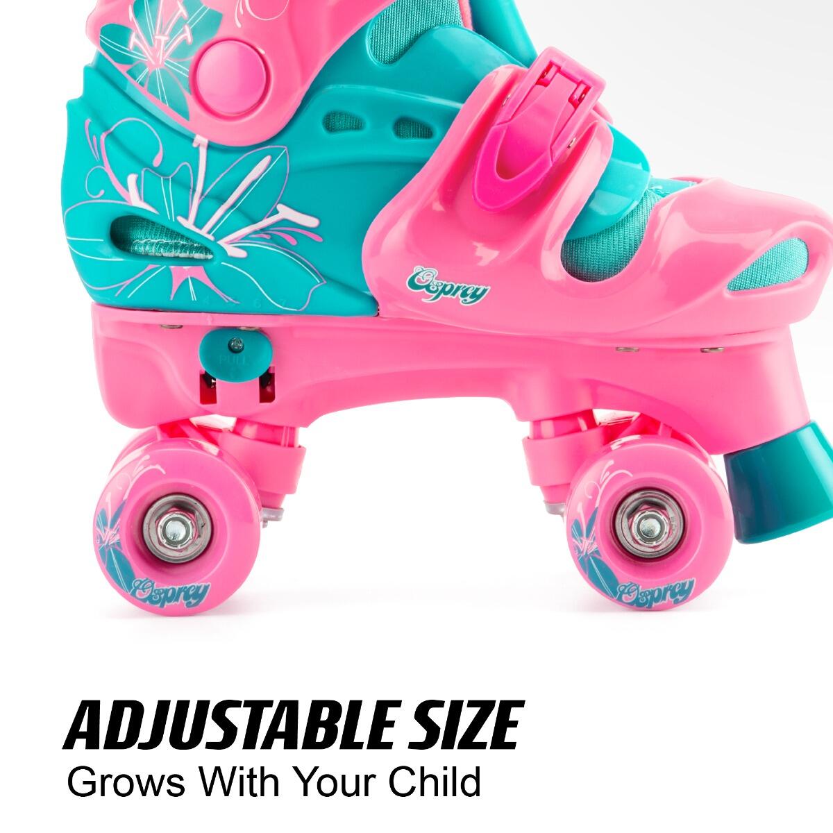Osprey Kids Adjustable Quad Roller Skates, Flower Wheel Skates