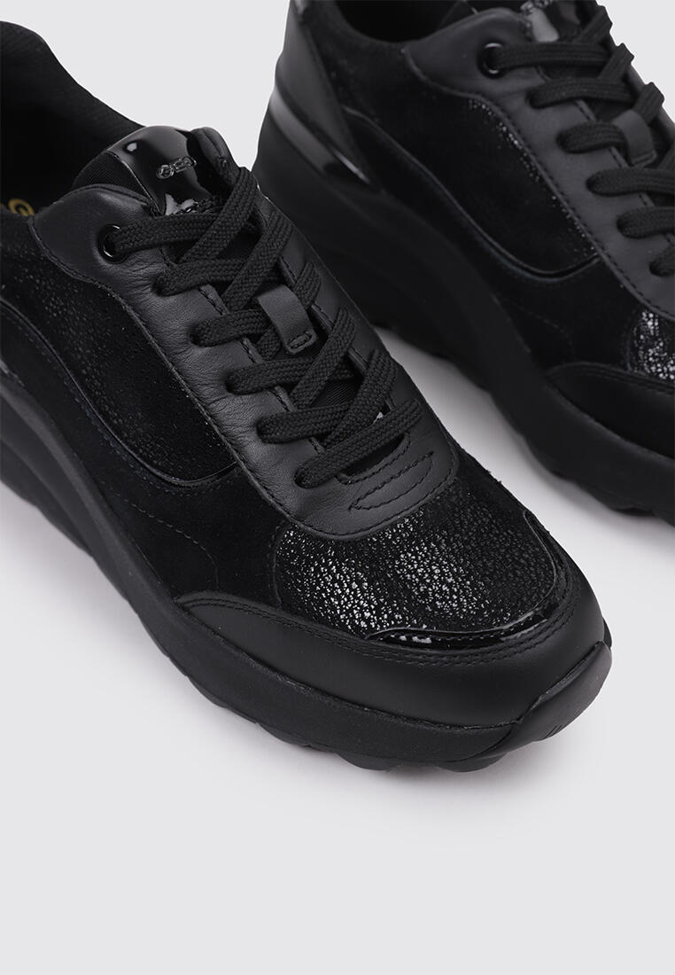 Geox D Spherica EC13 A — Baskets compensées basses femme, noir