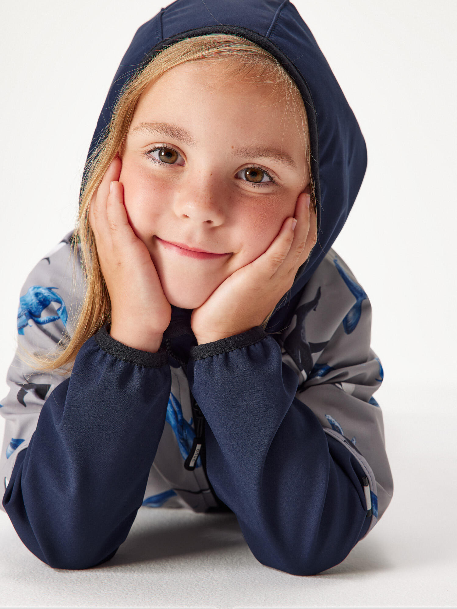 Softshell-Jacke mit Fleece für Kinder Slim, Dunkel Blau Schwarz, Grau, Wale 6/7