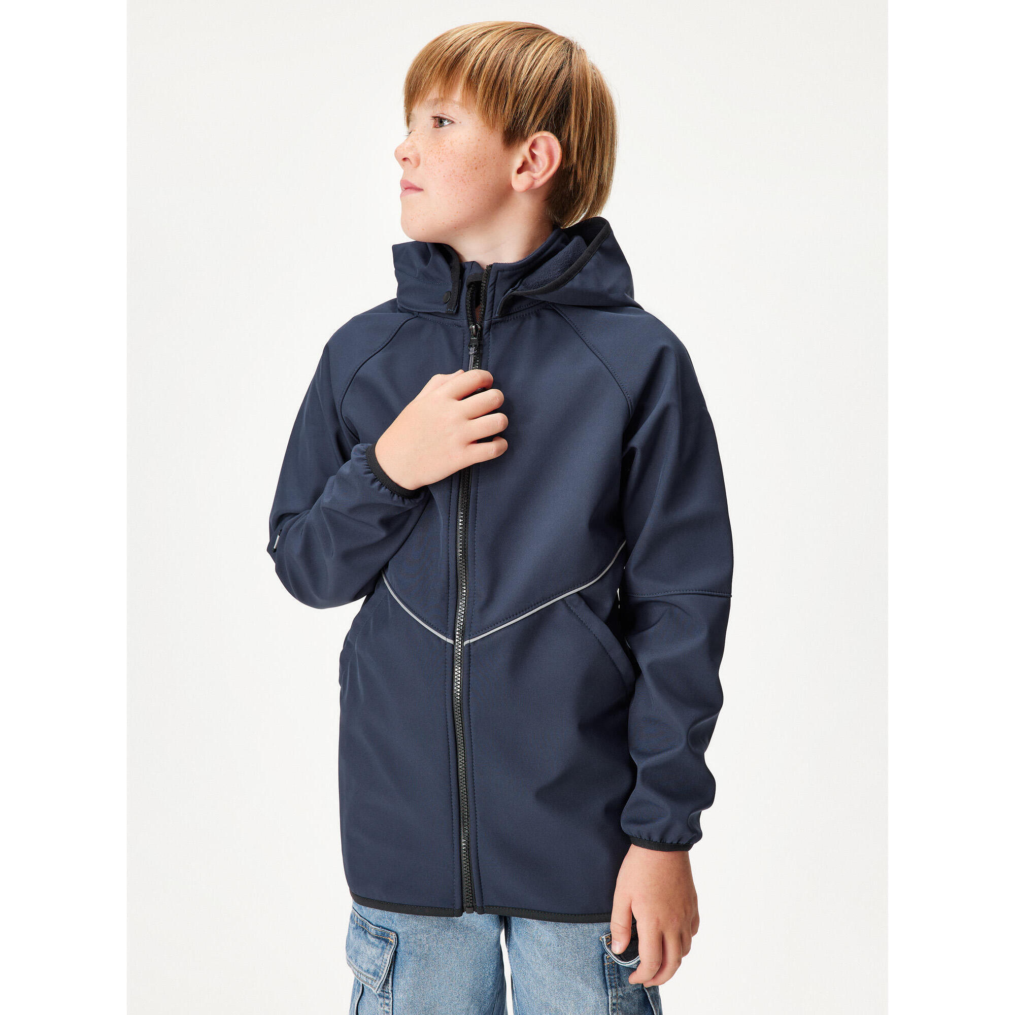UNUO Dětská softshellová bunda s fleecem Slim, Tm. Modročerná