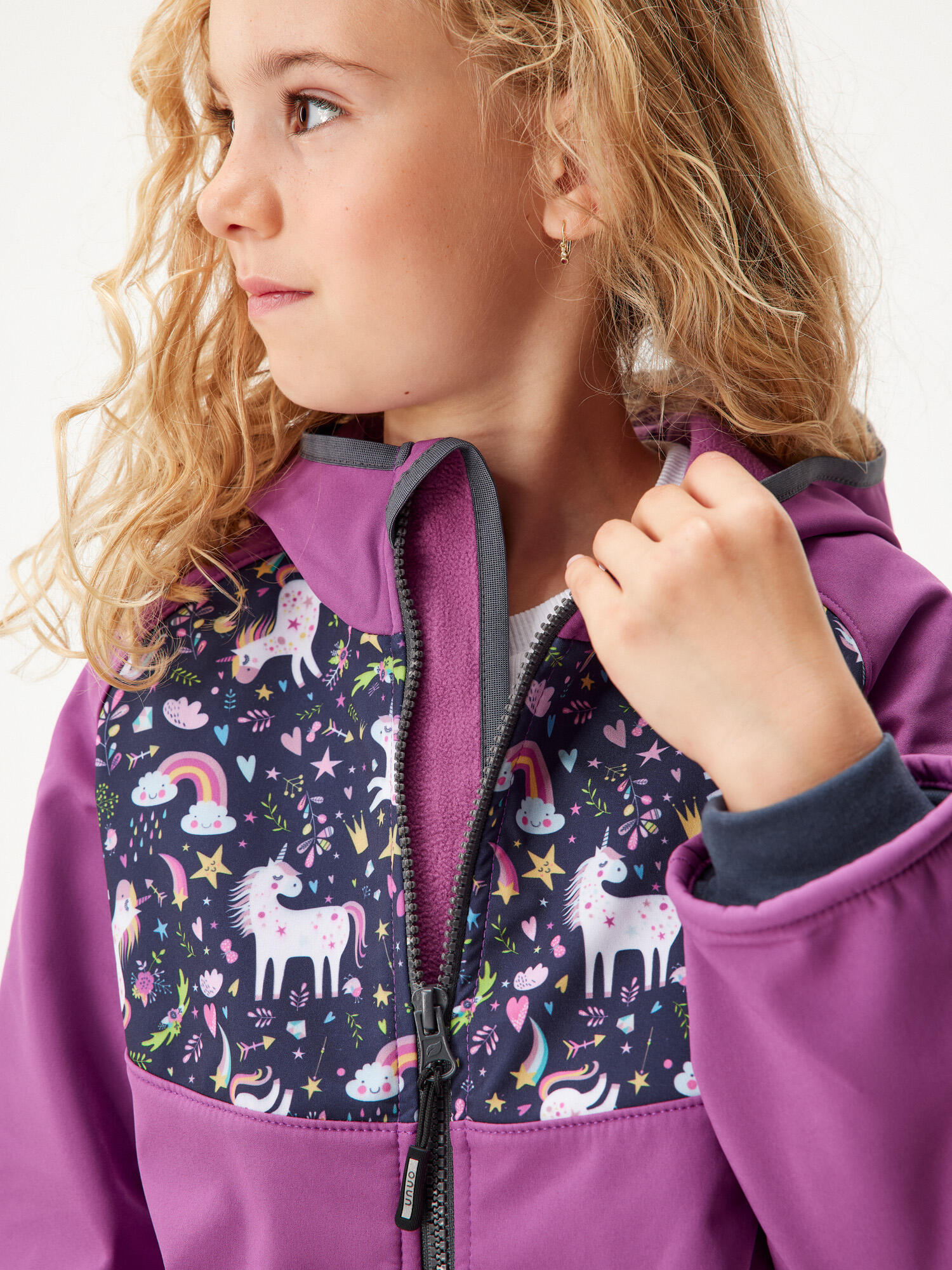 Softshell-Jacke mit Fleece für Kinder Basic, Brombeere, Einhörner 6/7