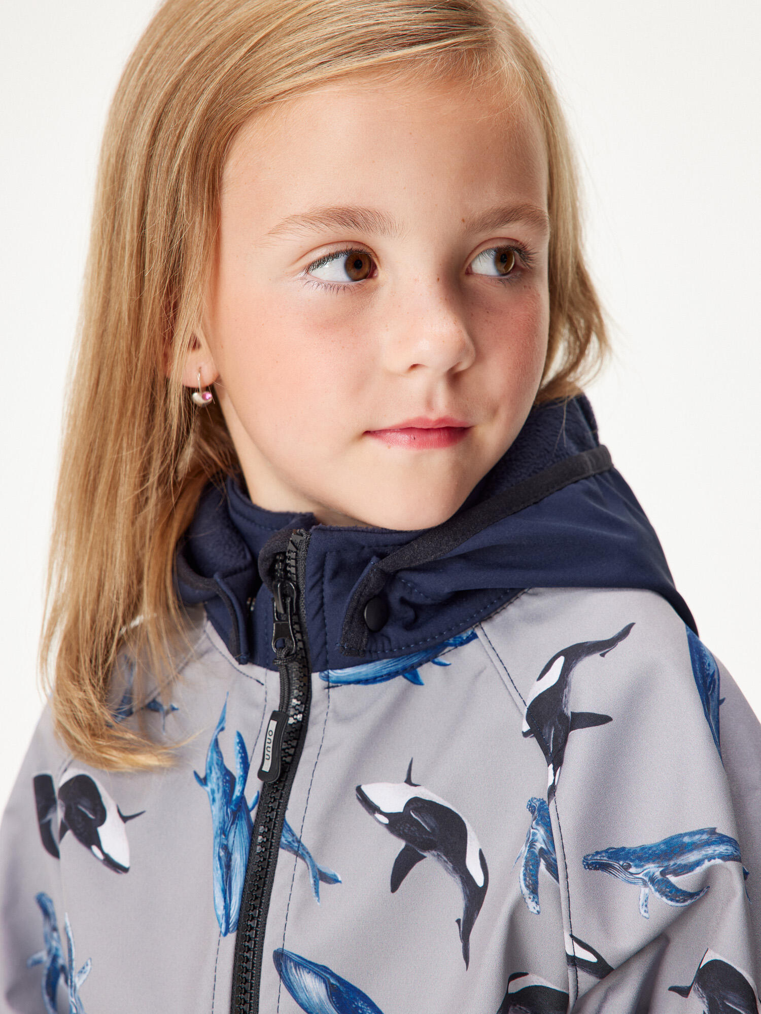 Softshell-Jacke mit Fleece für Kinder Slim, Dunkel Blau Schwarz, Grau, Wale 5/7