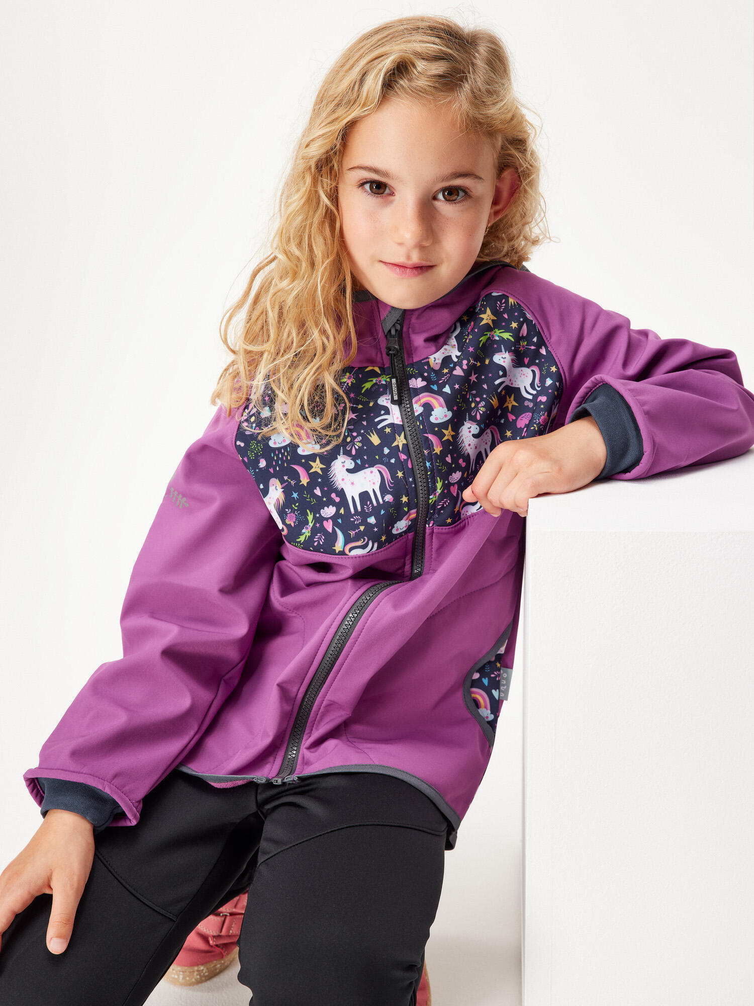 Softshell-Jacke mit Fleece für Kinder Basic, Brombeere, Einhörner 5/7