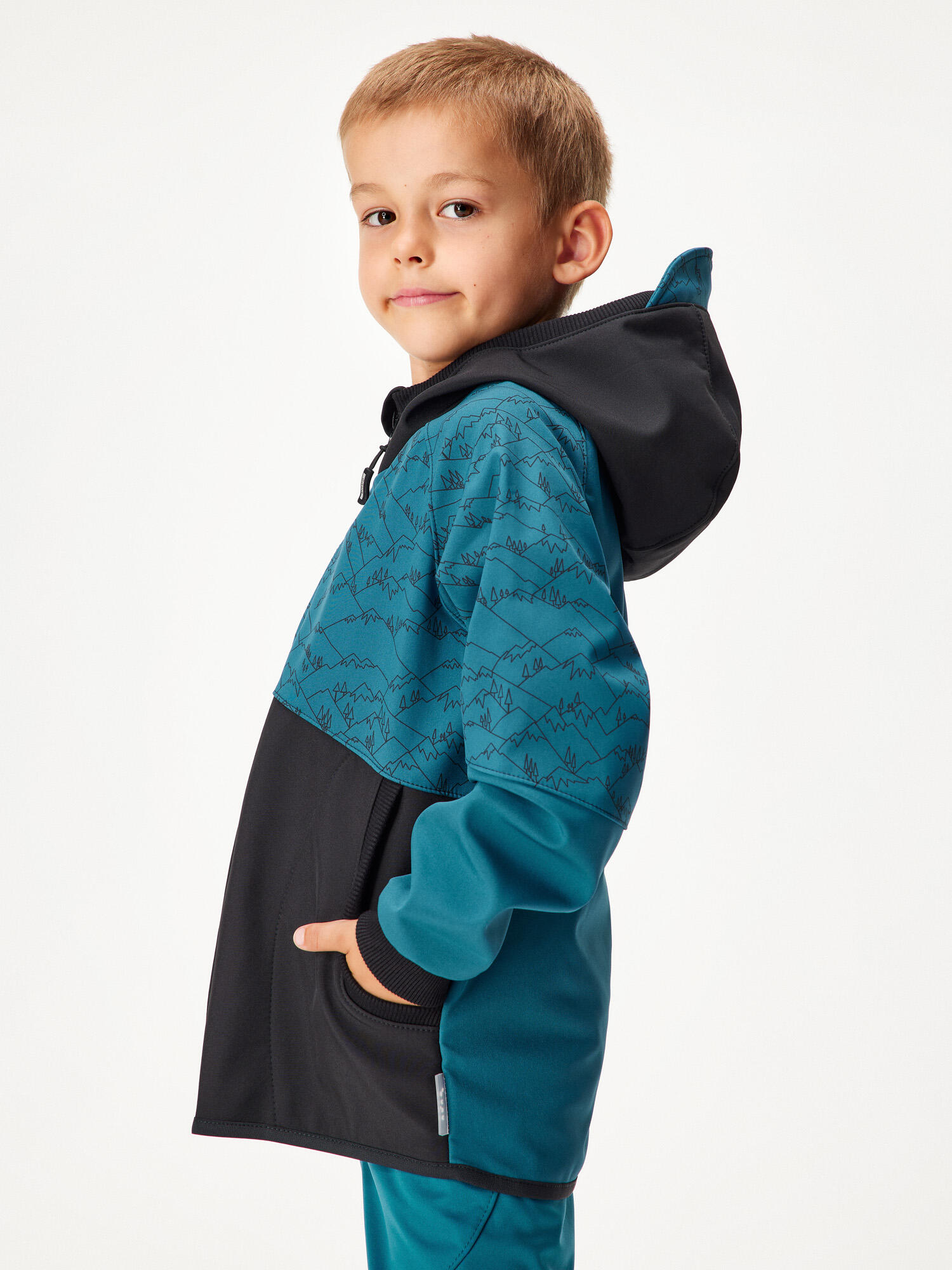 Softshell-Jacke mit Fleece für Kinder Street, Kobalt, Berge Junge 2/7
