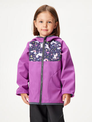 Softshell-Jacke mit Fleece für Kinder Basic, Brombeere, Einhörner