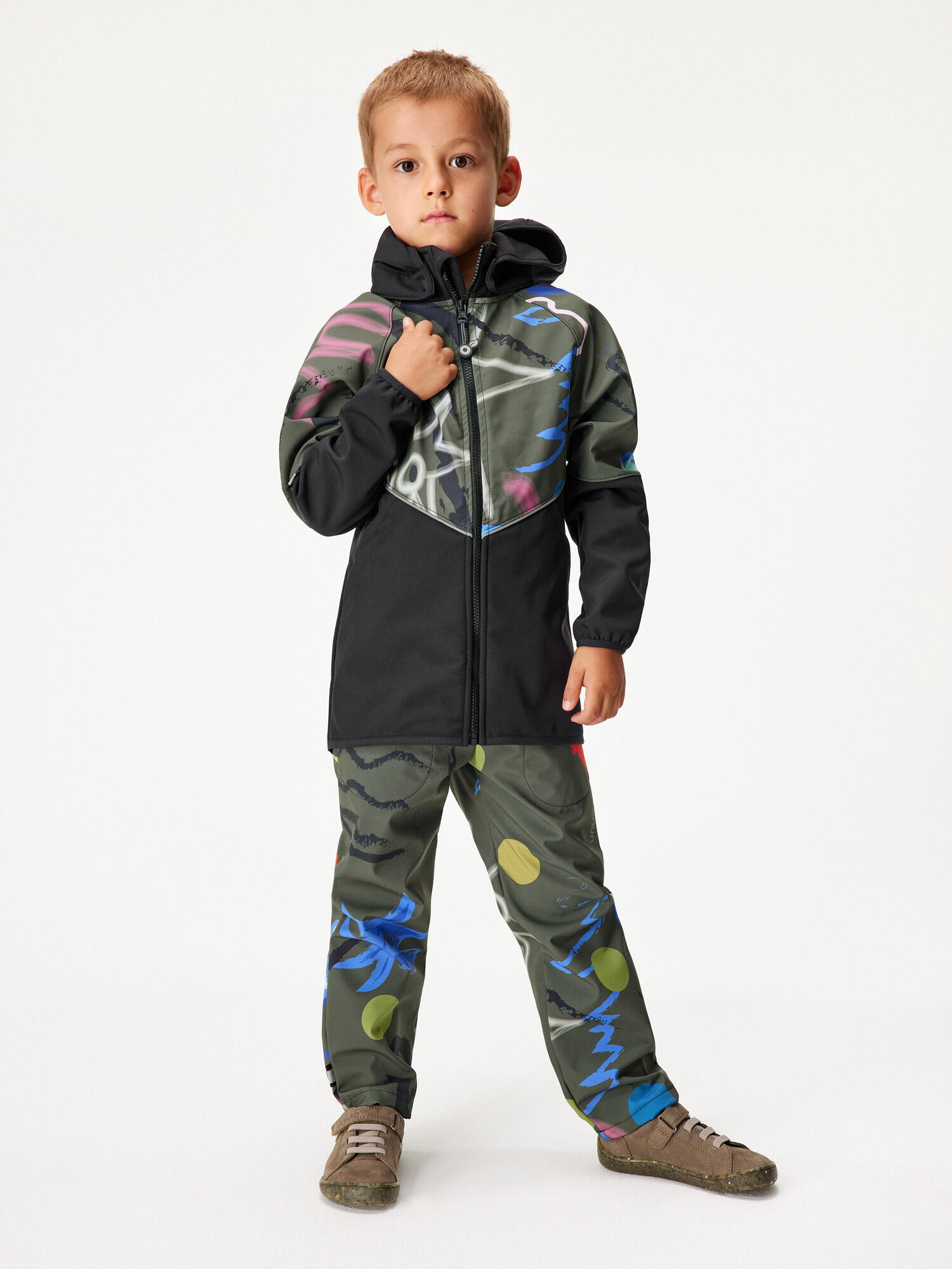 Softshell-Jacke mit Fleece für Kinder Slim, Schwarz, Khaki, Fantasie 4/7