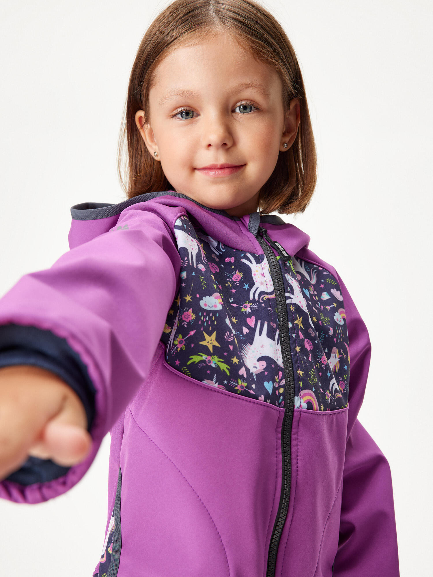 Softshell-Jacke mit Fleece für Kinder Basic, Brombeere, Einhörner 4/7