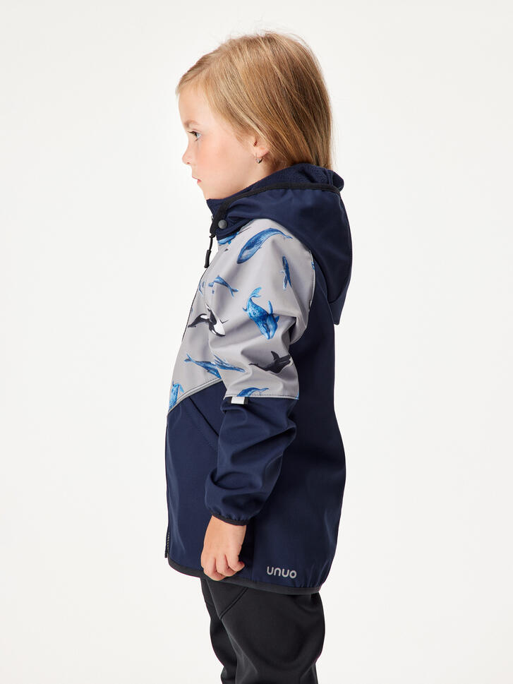 Dziecięca kurtka softshell z polarem Slim, Tm. Niebiesko-czarny, Szary, Wieloryb