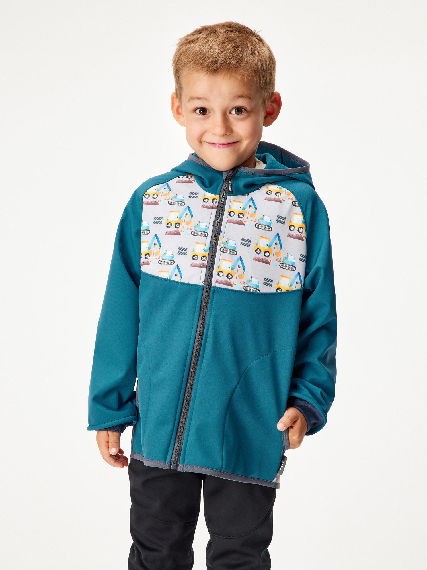 Kurtka softshellowa dziecięca z polarem Basic, Cobalt, Bagry