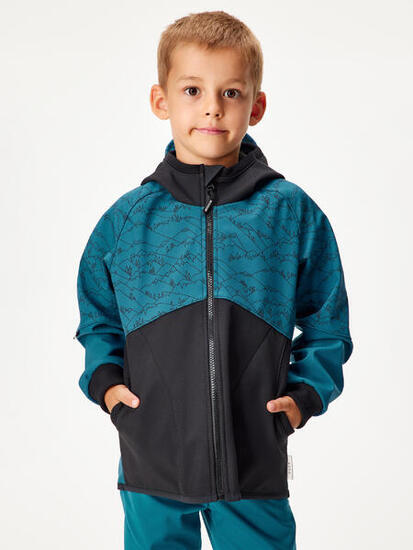 Softshell-Jacke mit Fleece für Kinder Street, Schwarz, Kobalt