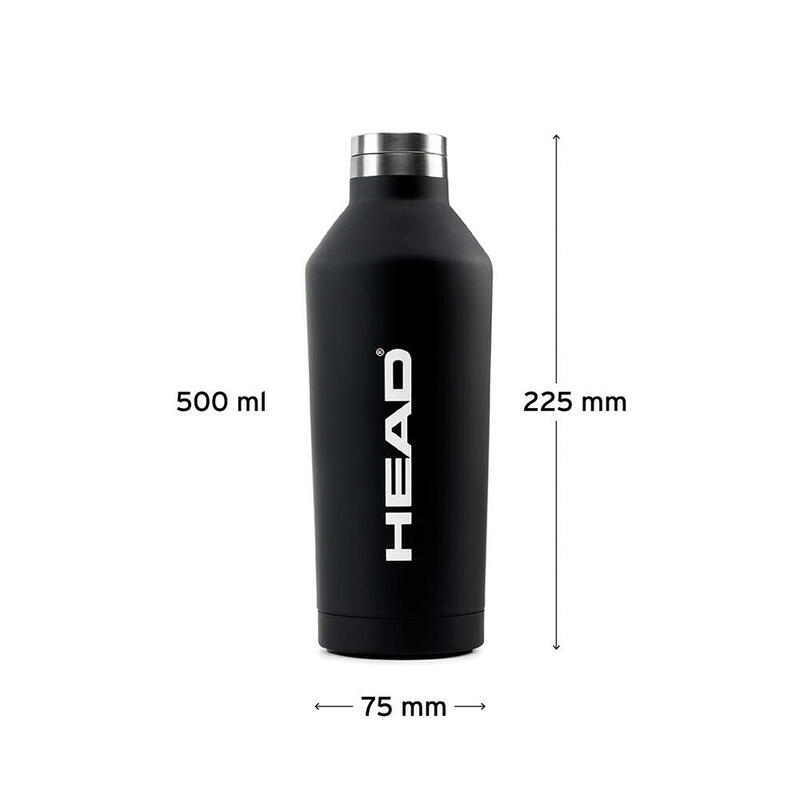 Bouteille d'eau thermale HEAD 500ml en acier inoxydable à double paroi.