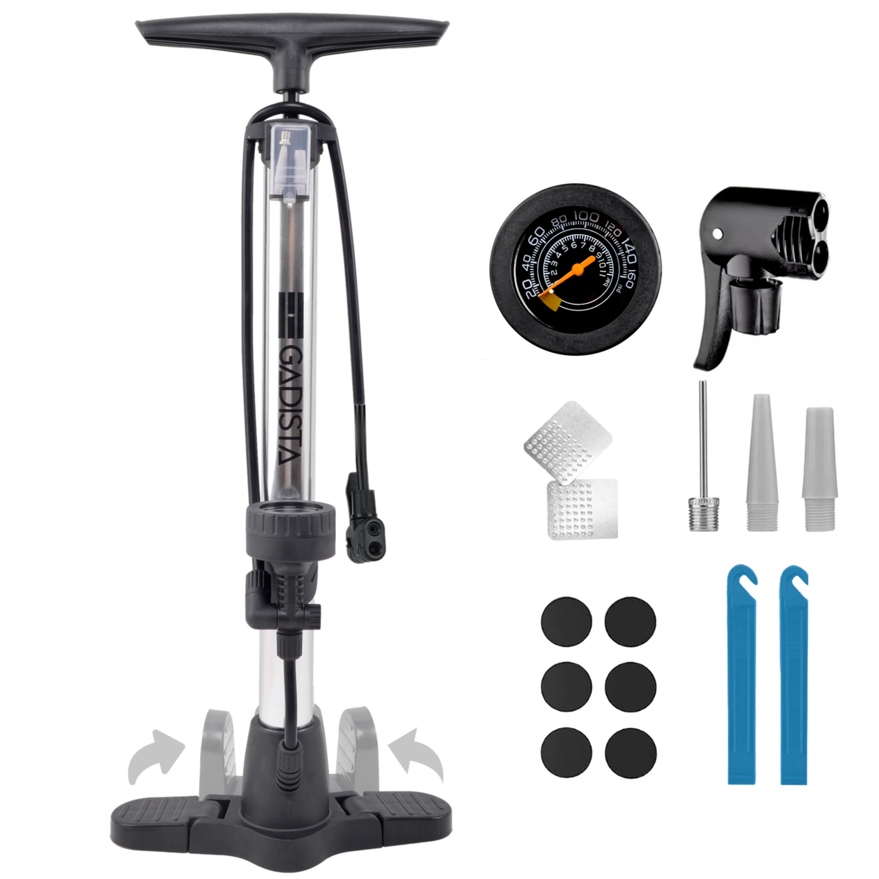 GADISTA Fahrradpumpe aus Aluminium 145 PSI - Fahrradpumpe mit Doppelventil und Manometer