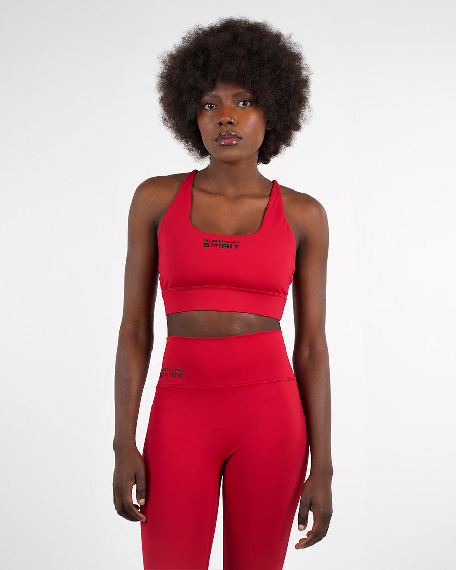 NORTHERN SPIRIT Damen Sport-Bustier mit CrossBack Design, mittlere Unterstützung - NS Khi, Rot