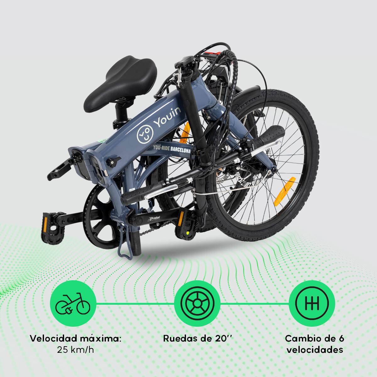 Bicicleta Eléctrica Youin Barcelona Urbana, Plegable  Frenos de Disco 4/7