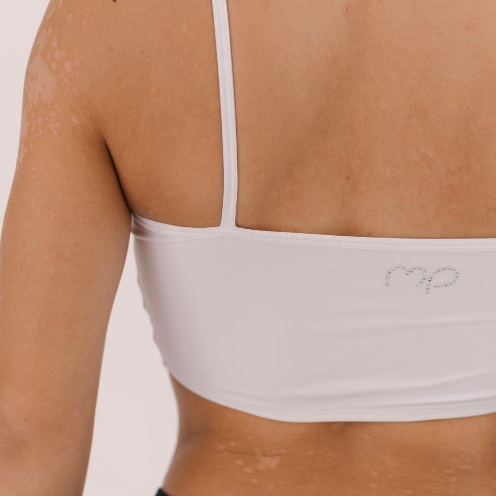 Top de Gymnastique Basic Blanc Femme 3/4