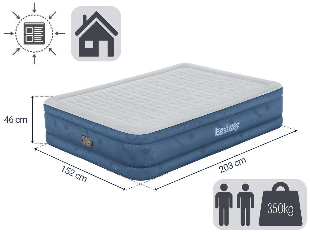 Bestway 2.03m x 1.52m x 46cm Fortech Snugable Top Inflatable Mattress Queen