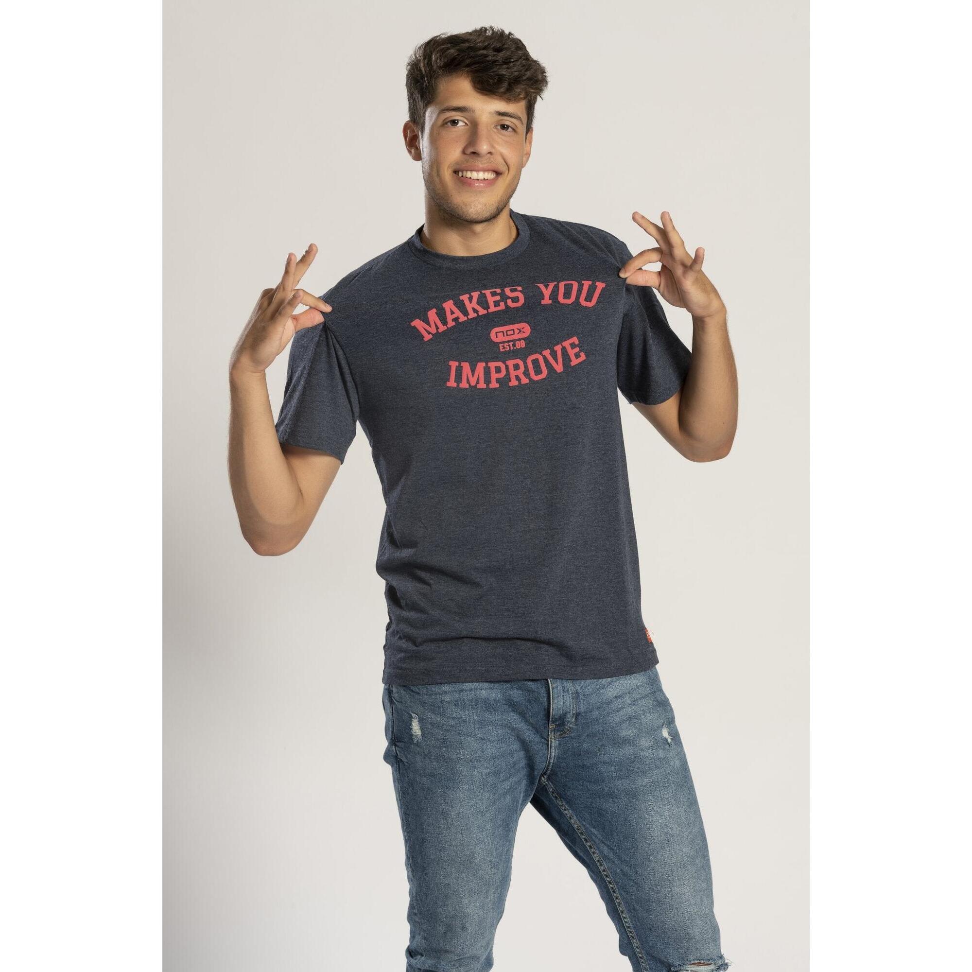 Nox - T-shirt Basic Nox Bleu Marine Lettres Corail Rouge - T-shirt Manches Courtes - Bleu - Decathlon